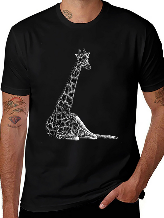 Giraffe Graphic Tee - Black Cotton T-Shirt