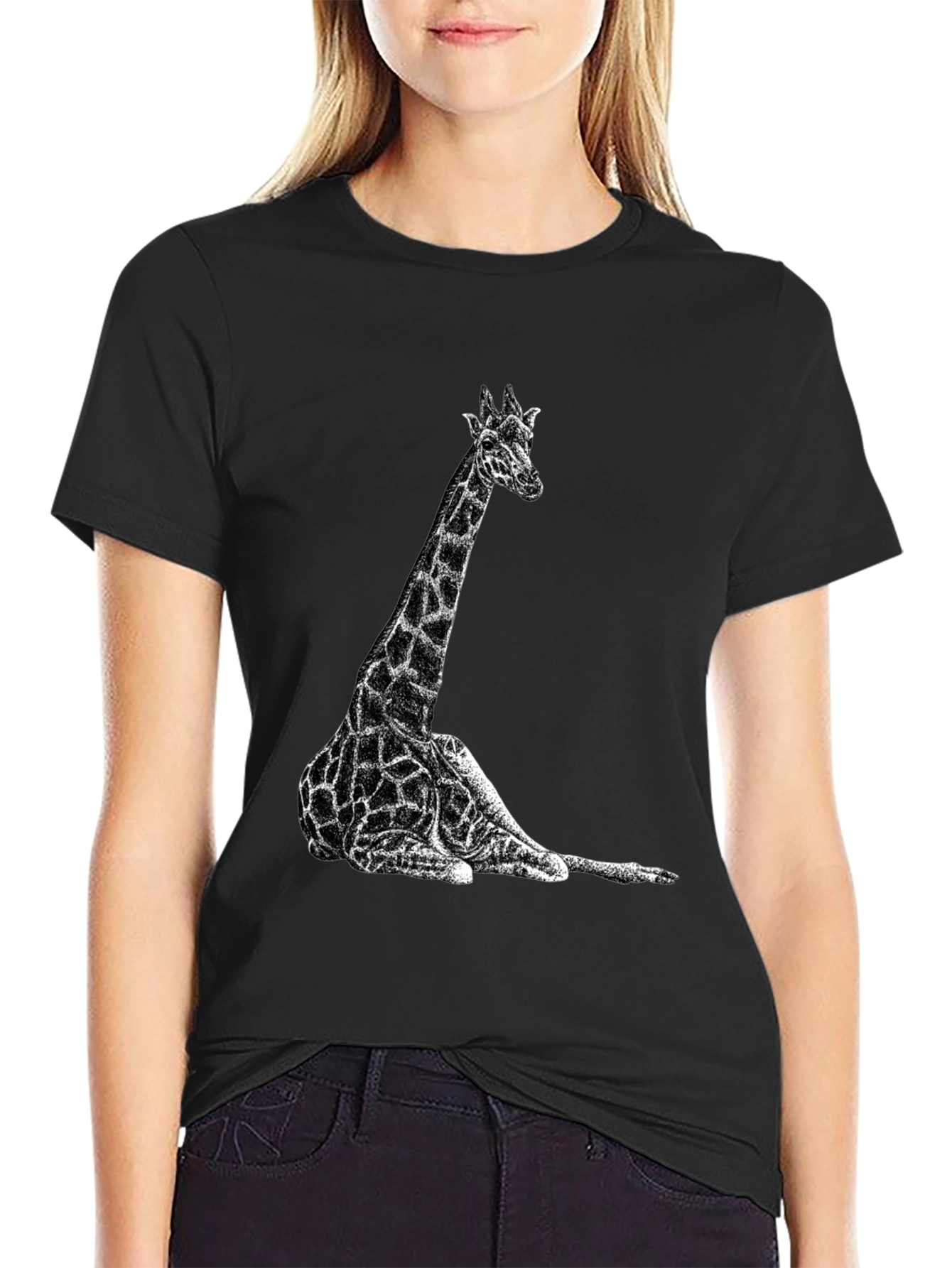 Giraffe Graphic Tee - Black Cotton T-Shirt