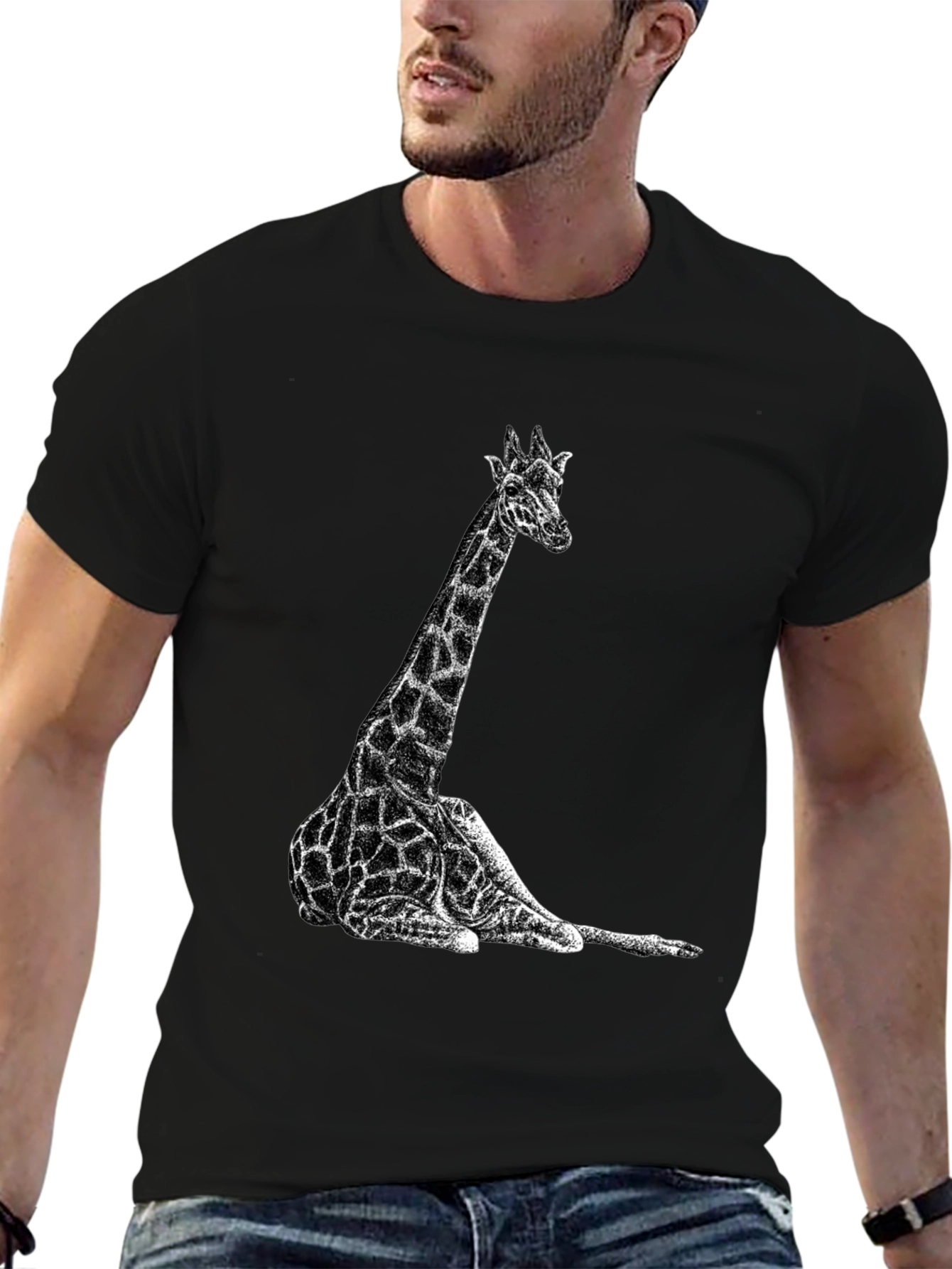 Giraffe Graphic Tee - Black Cotton T-Shirt