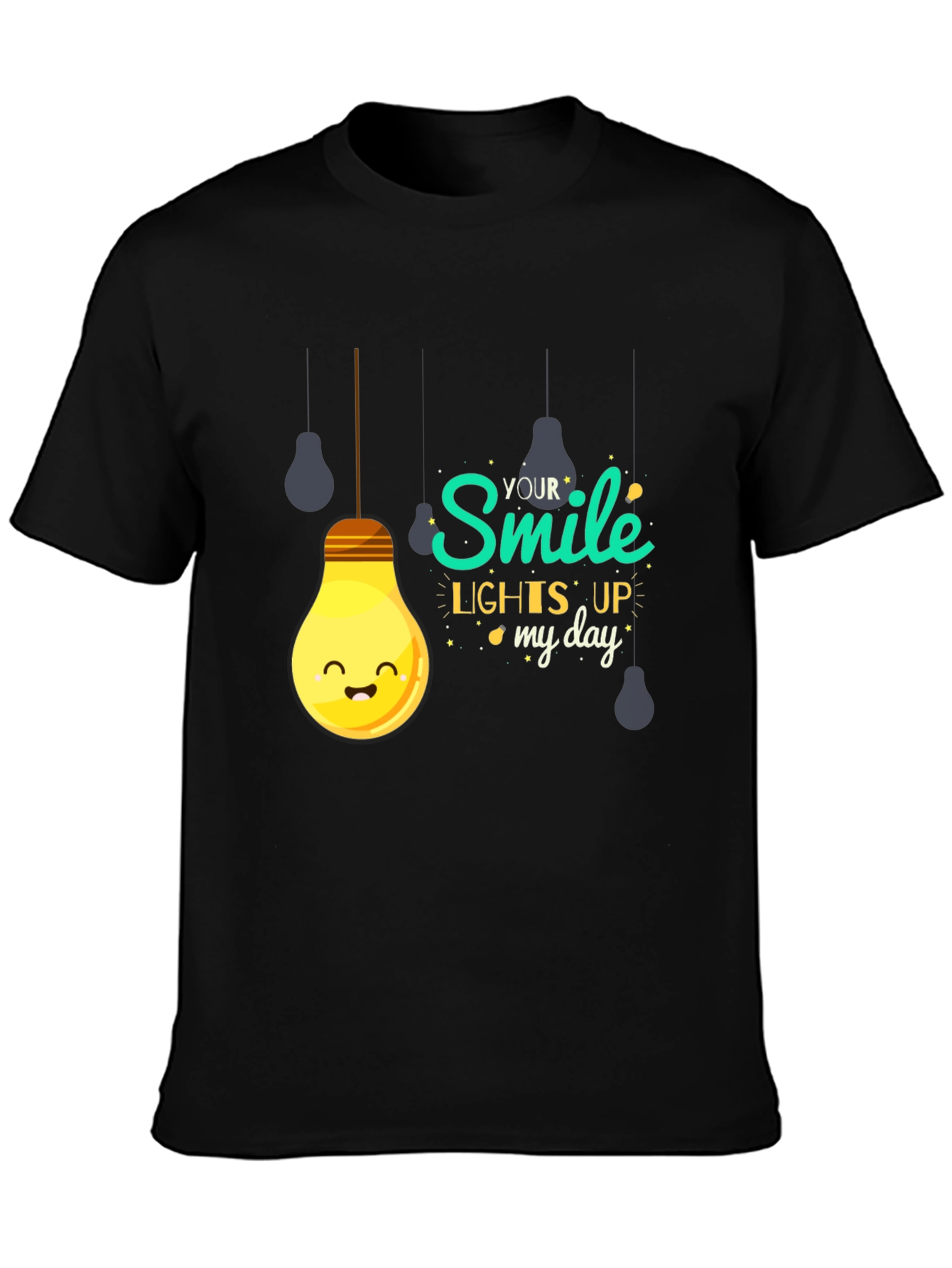 Smile Lights Up My Day Black Graphic T-Shirt