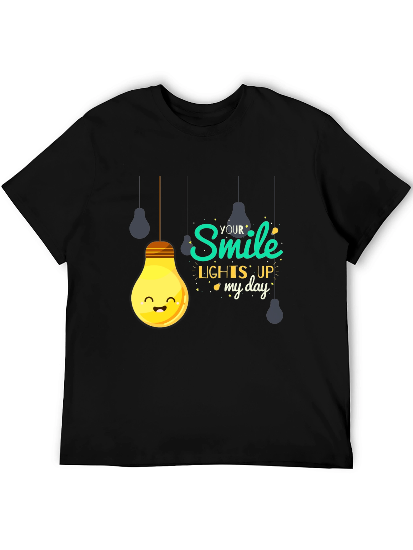 Smile Lights Up My Day Black Graphic T-Shirt