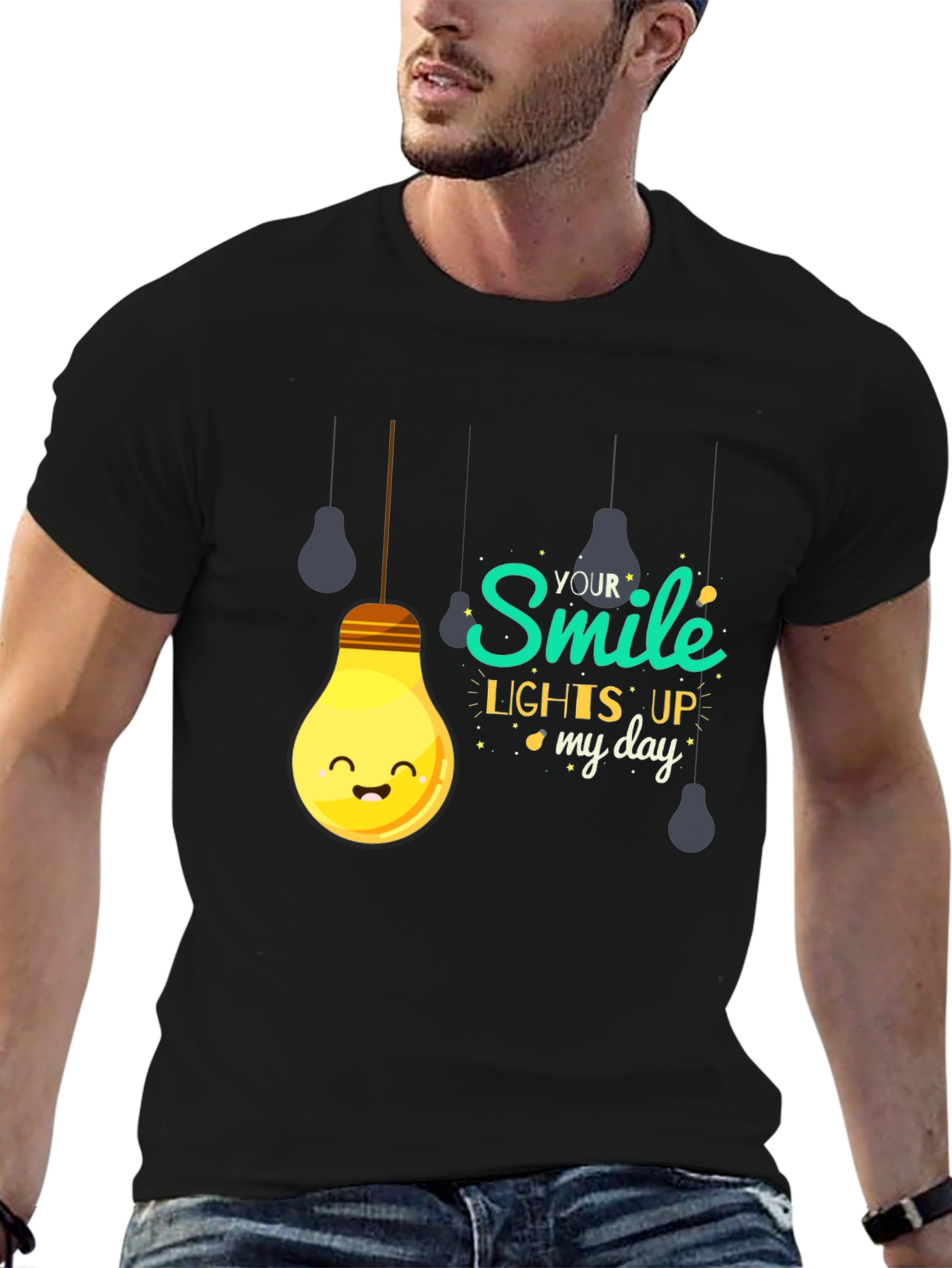 Smile Lights Up My Day Black Graphic T-Shirt