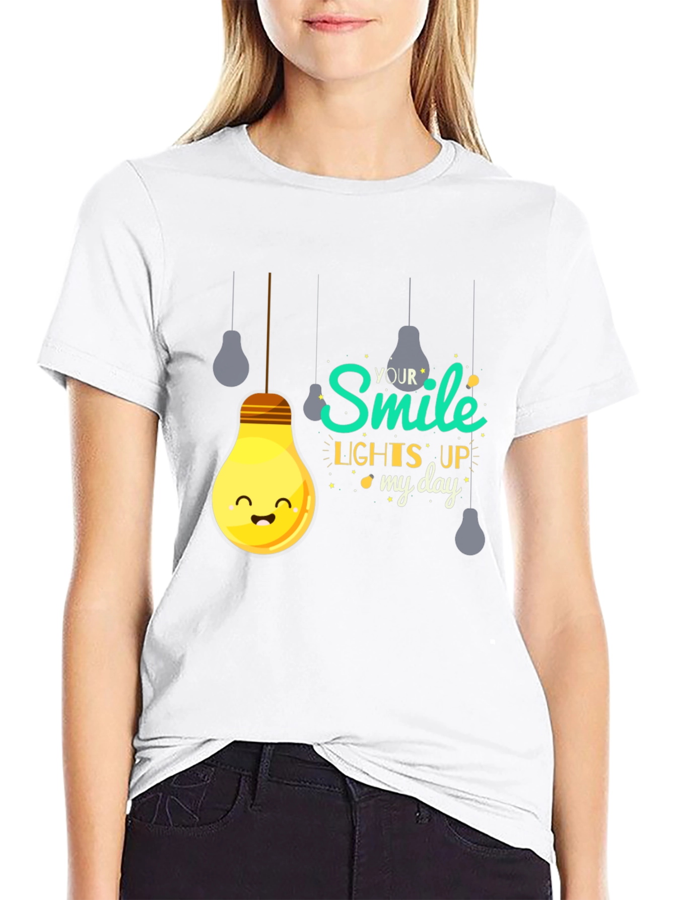 Smile Lights Up My Day Black Graphic T-Shirt