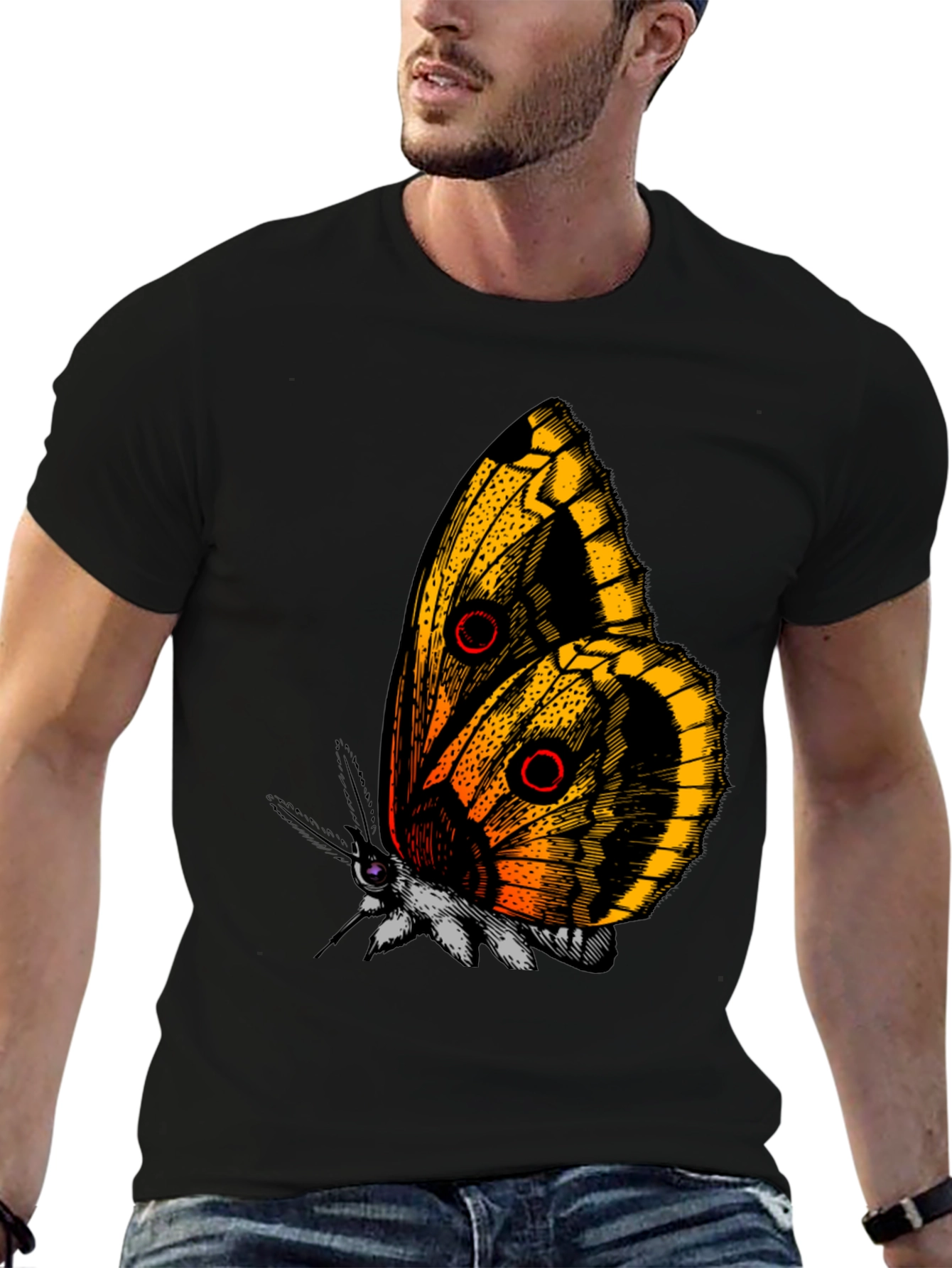 Butterfly Graphic Tee - Black Cotton T-Shirt