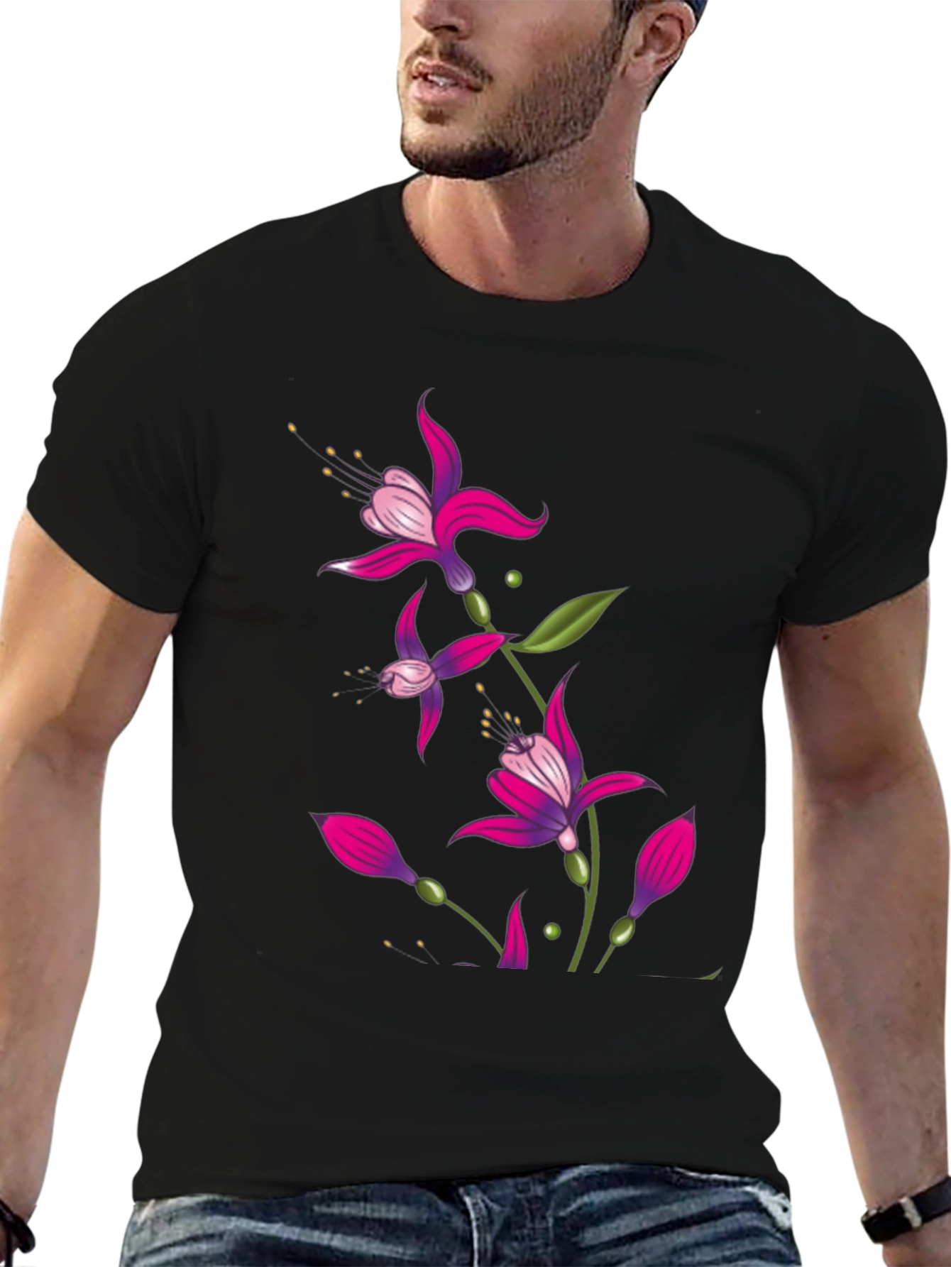 Floral Print Black T-Shirt