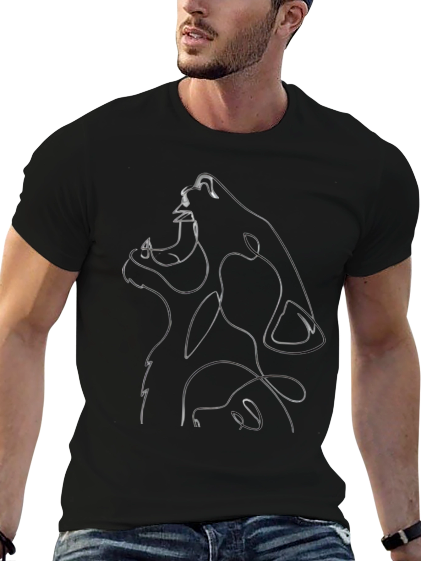 Abstract Wolf Graphic Black T-Shirt