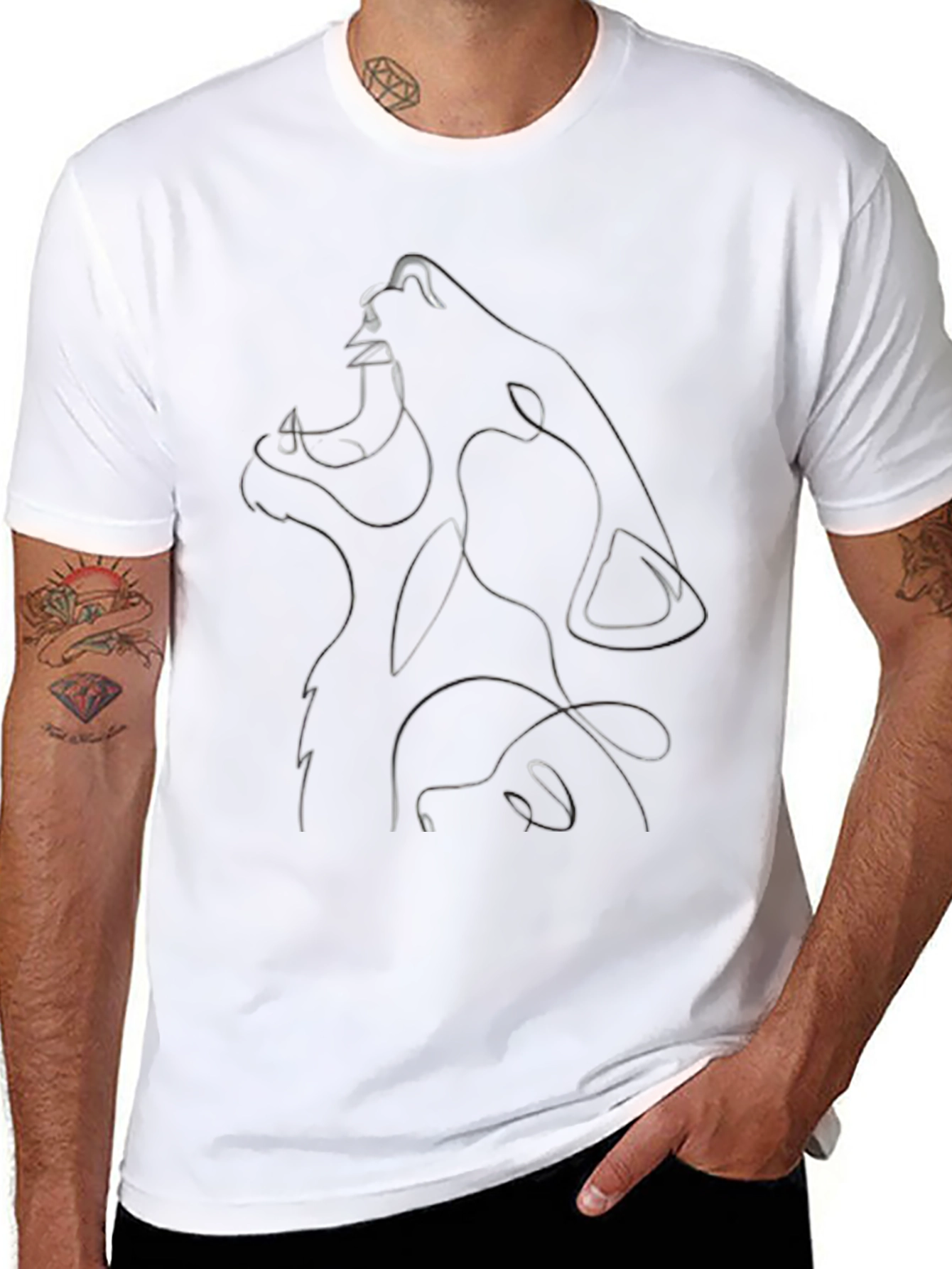 Abstract Wolf Graphic Black T-Shirt