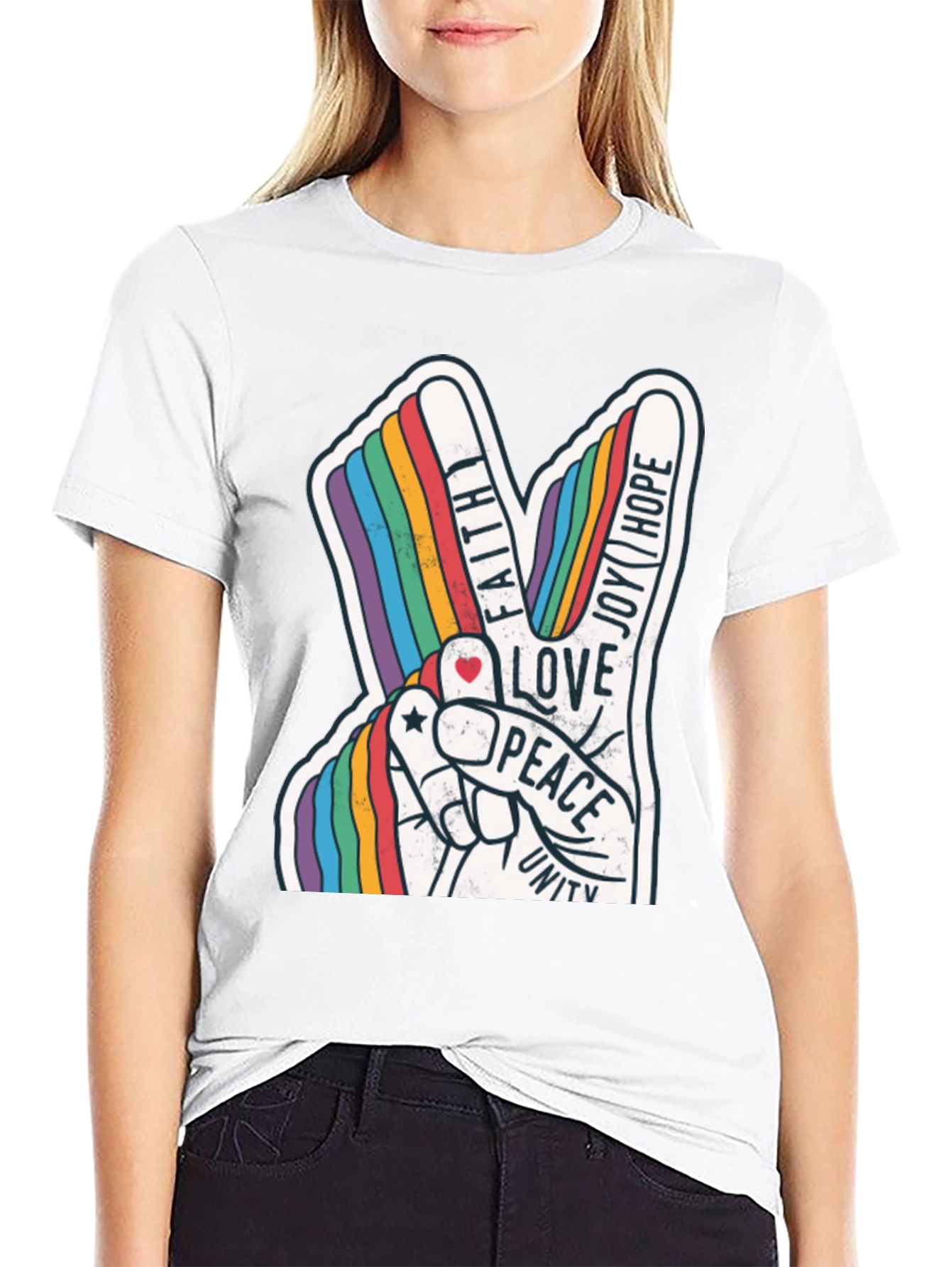 Rainbow Peace Sign T-Shirt - Love Hope and Unity