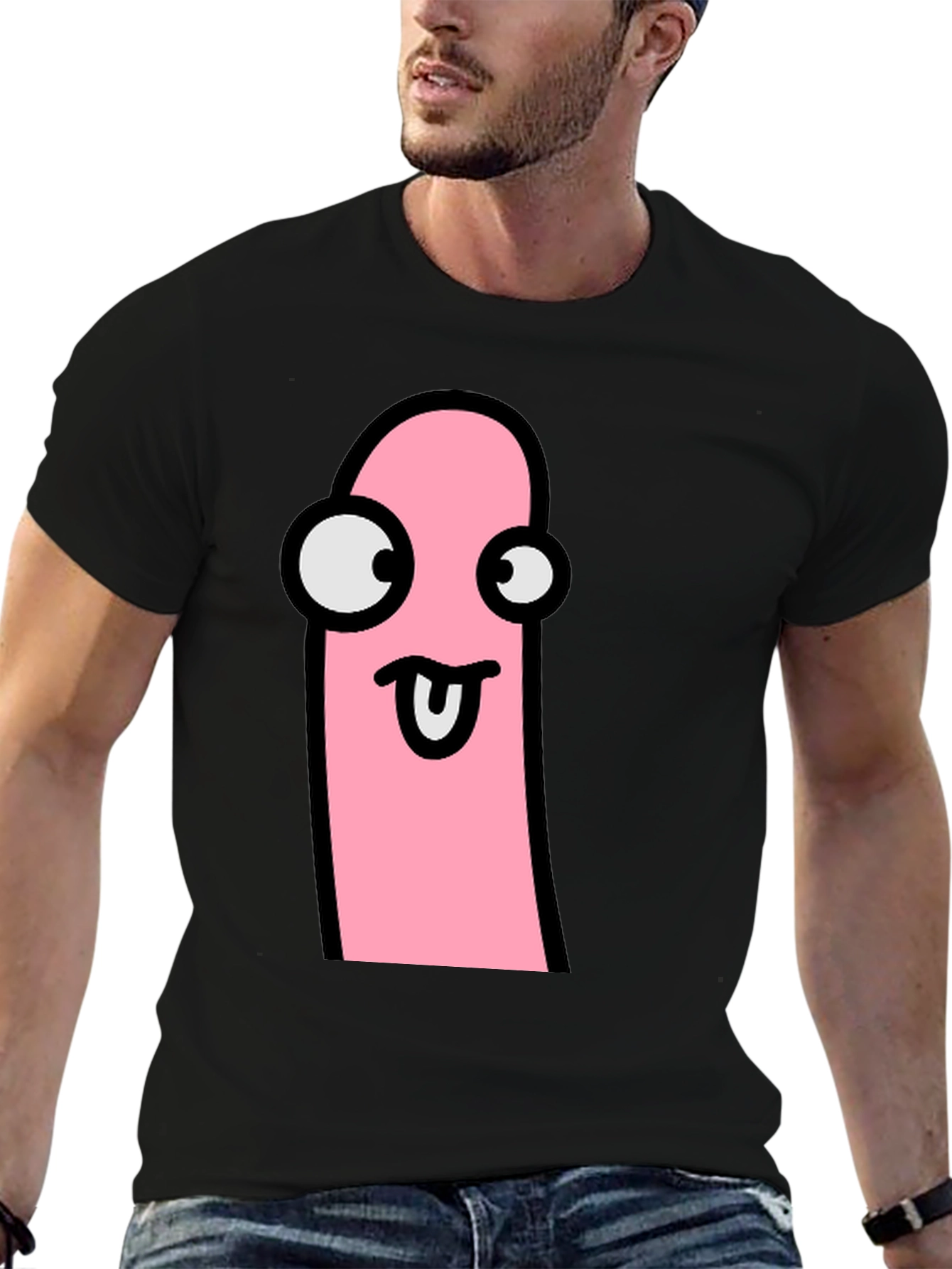 Funky Tongue Out Face Black T-Shirt