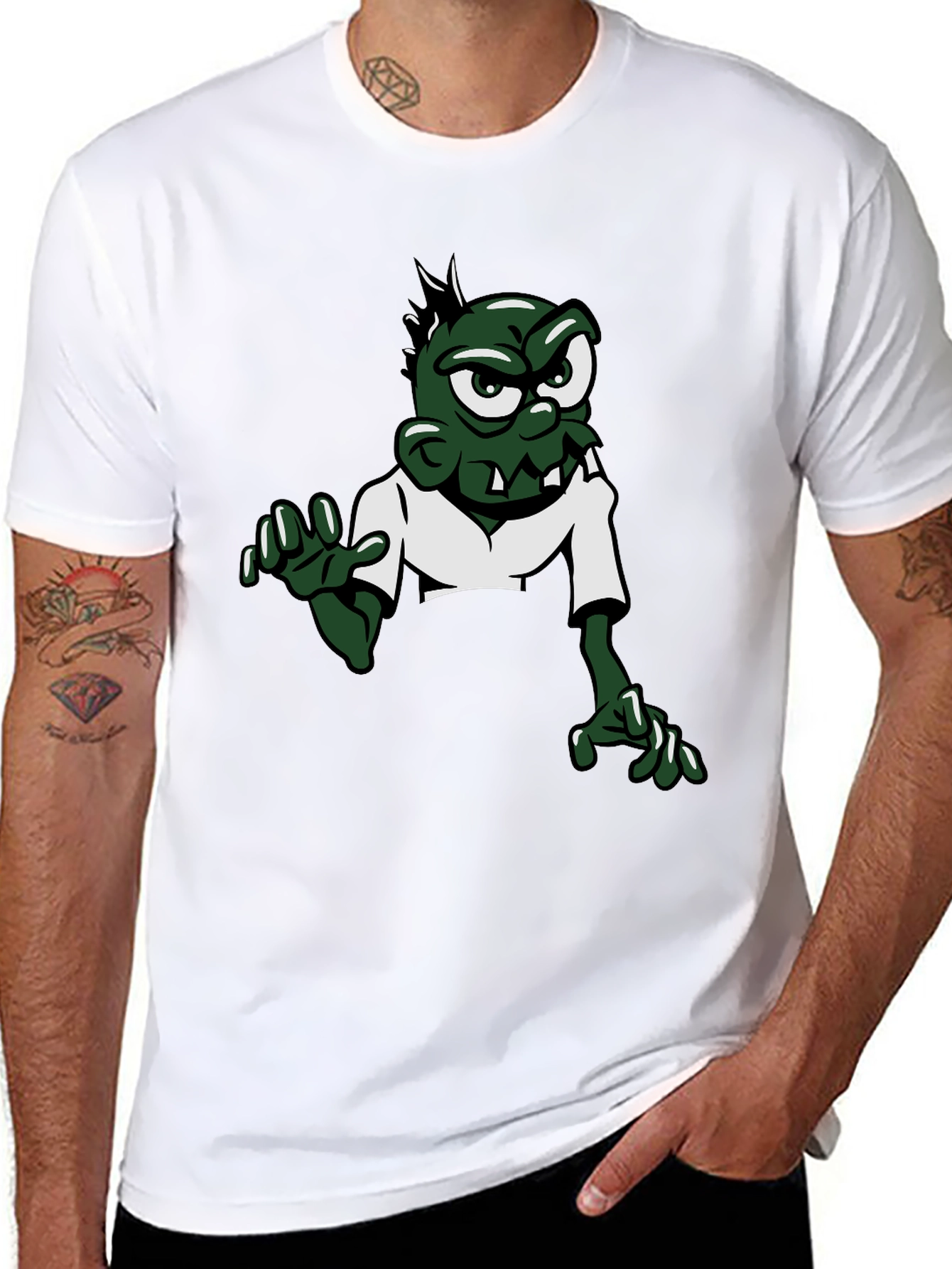 Cartoon Zombie Graphic Tee - Black Short Sleeve