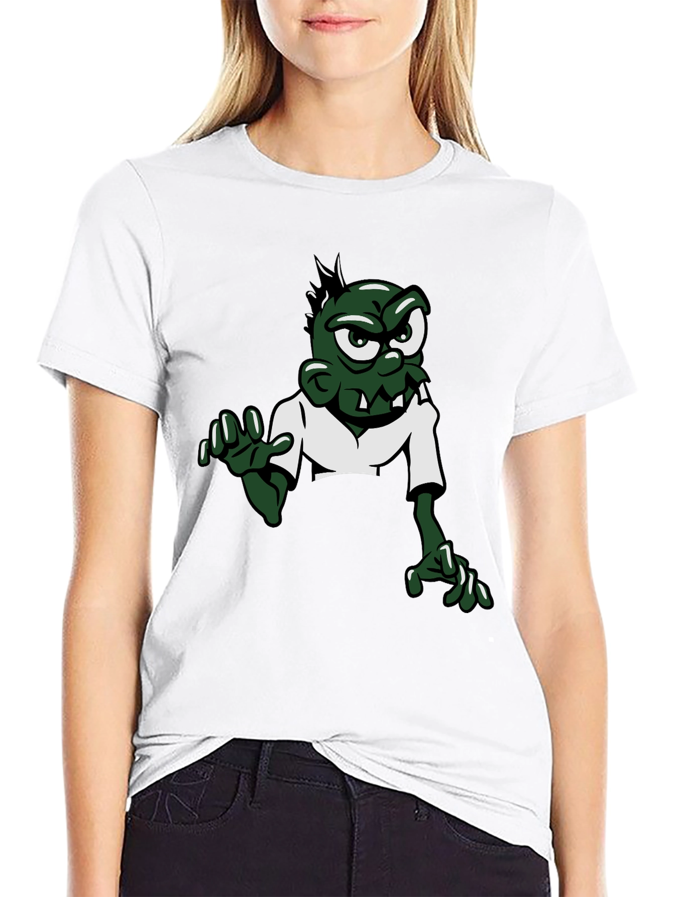 Cartoon Zombie Graphic Tee - Black Short Sleeve