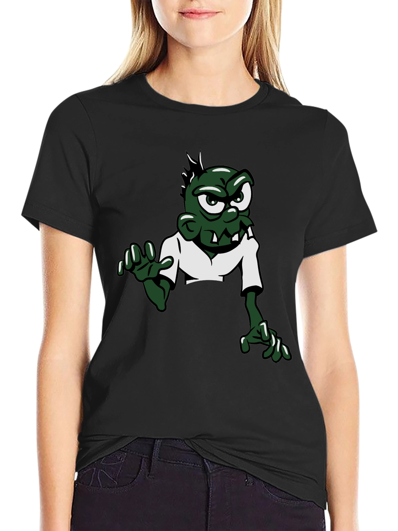 Cartoon Zombie Graphic Tee - Black Short Sleeve