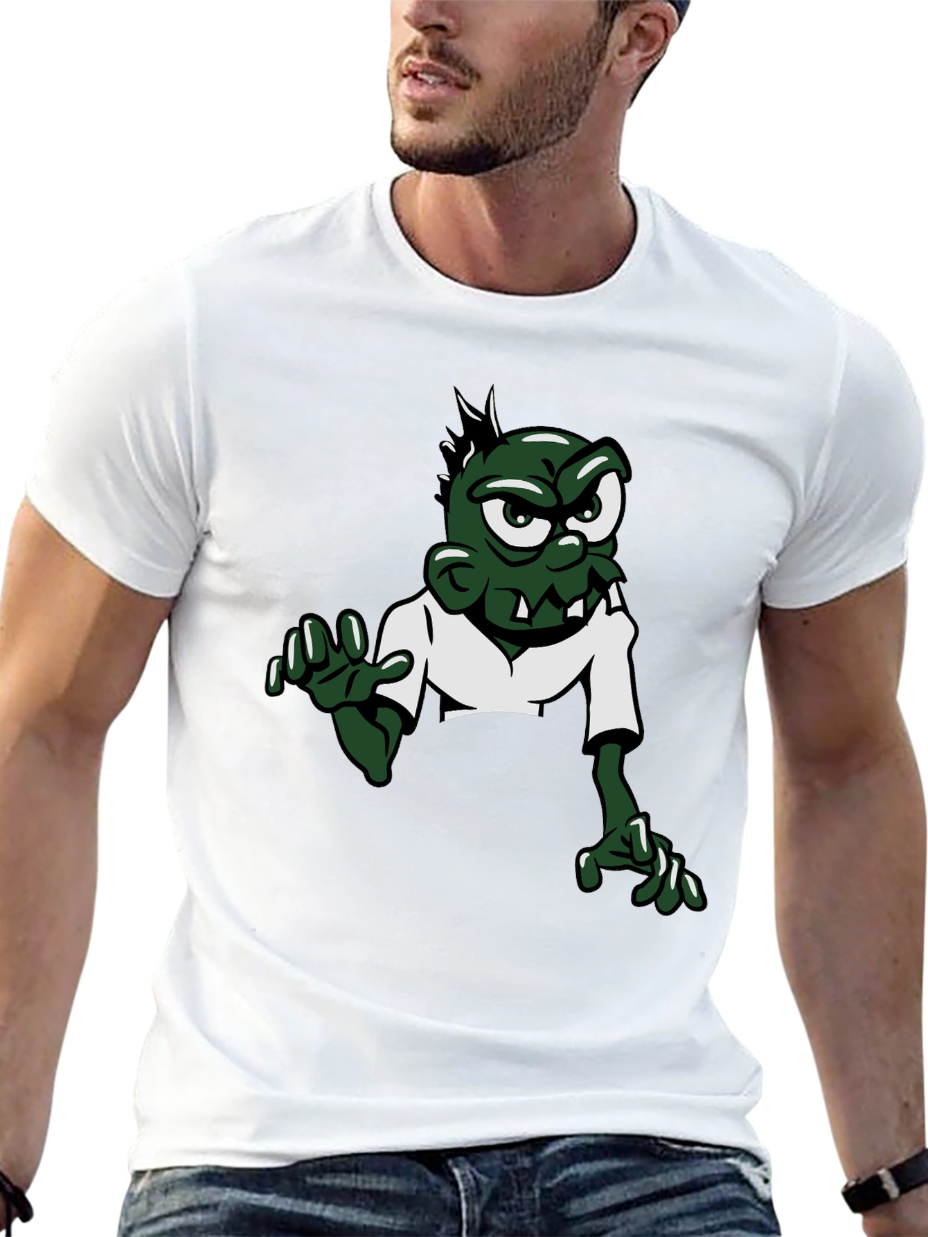 Cartoon Zombie Graphic Tee - Black Short Sleeve