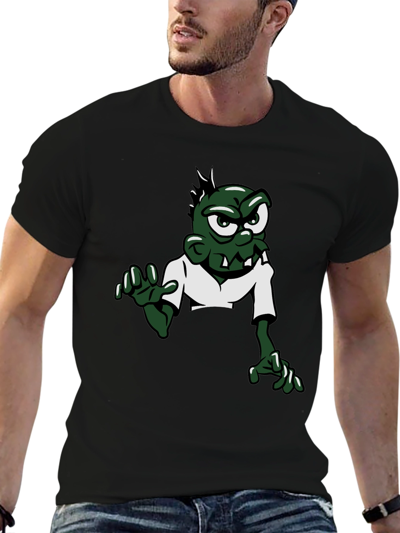 Cartoon Zombie Graphic Tee - Black Short Sleeve