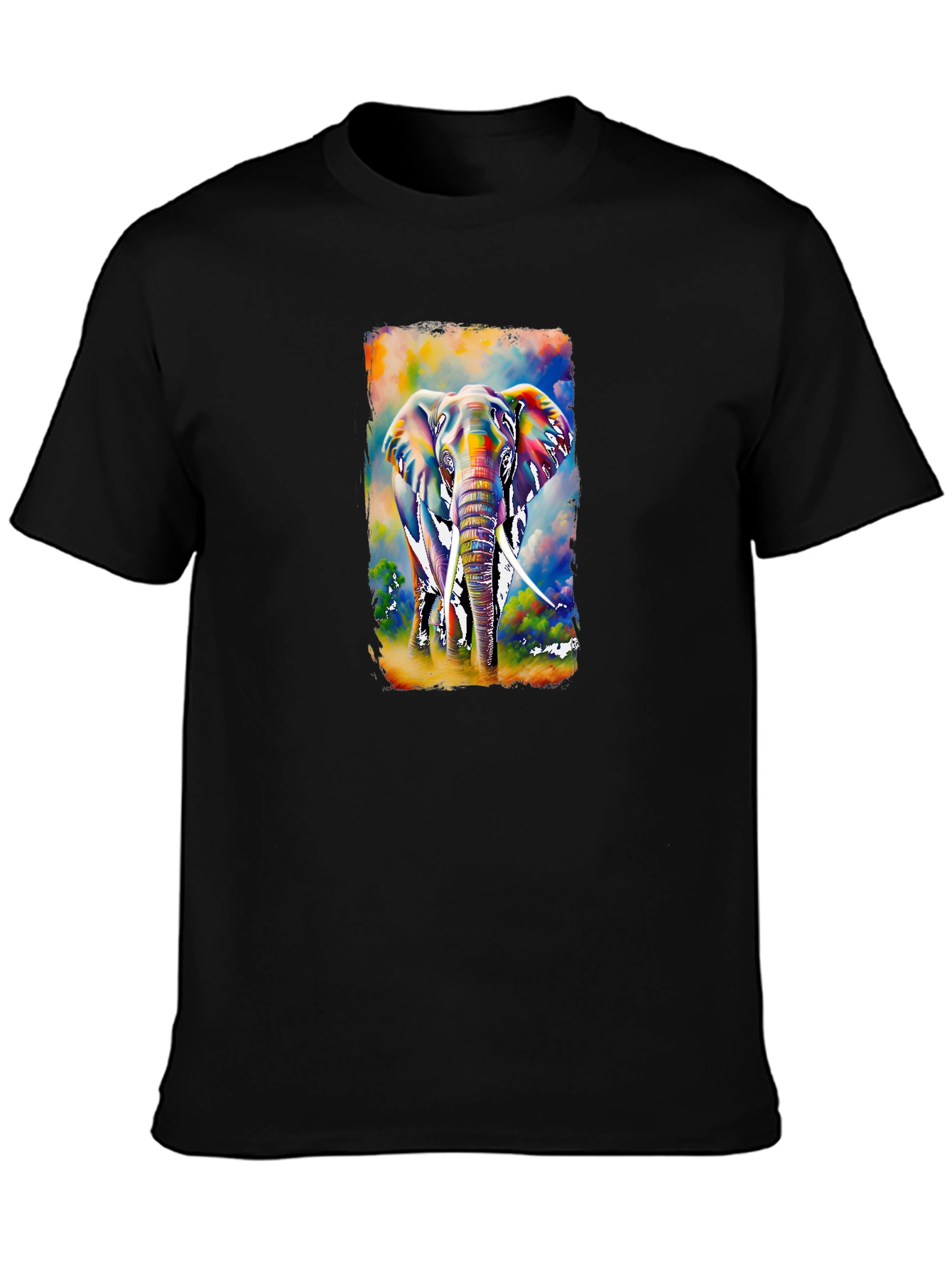 Vibrant Elephant Graphic T-Shirt - Black