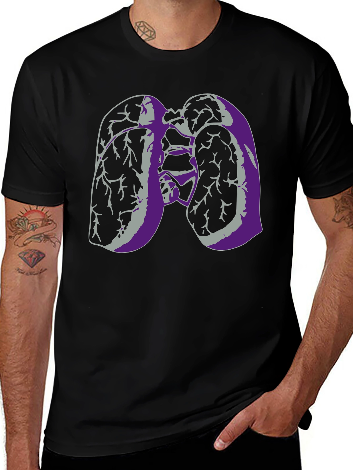 Lung Anatomy Graphic Print Black T-Shirt