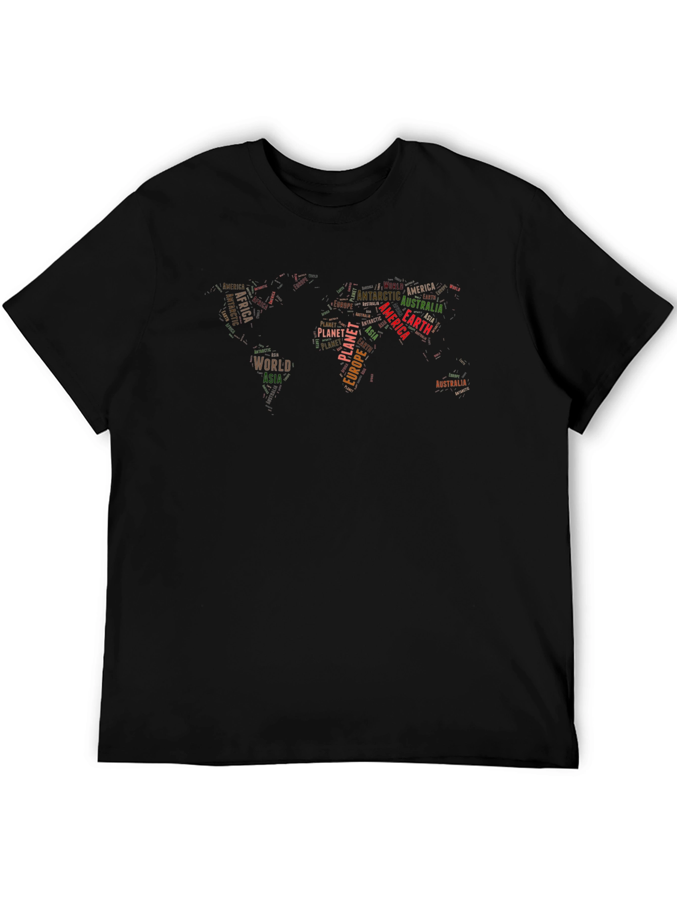World Map Continent Typography Mens T-Shirt