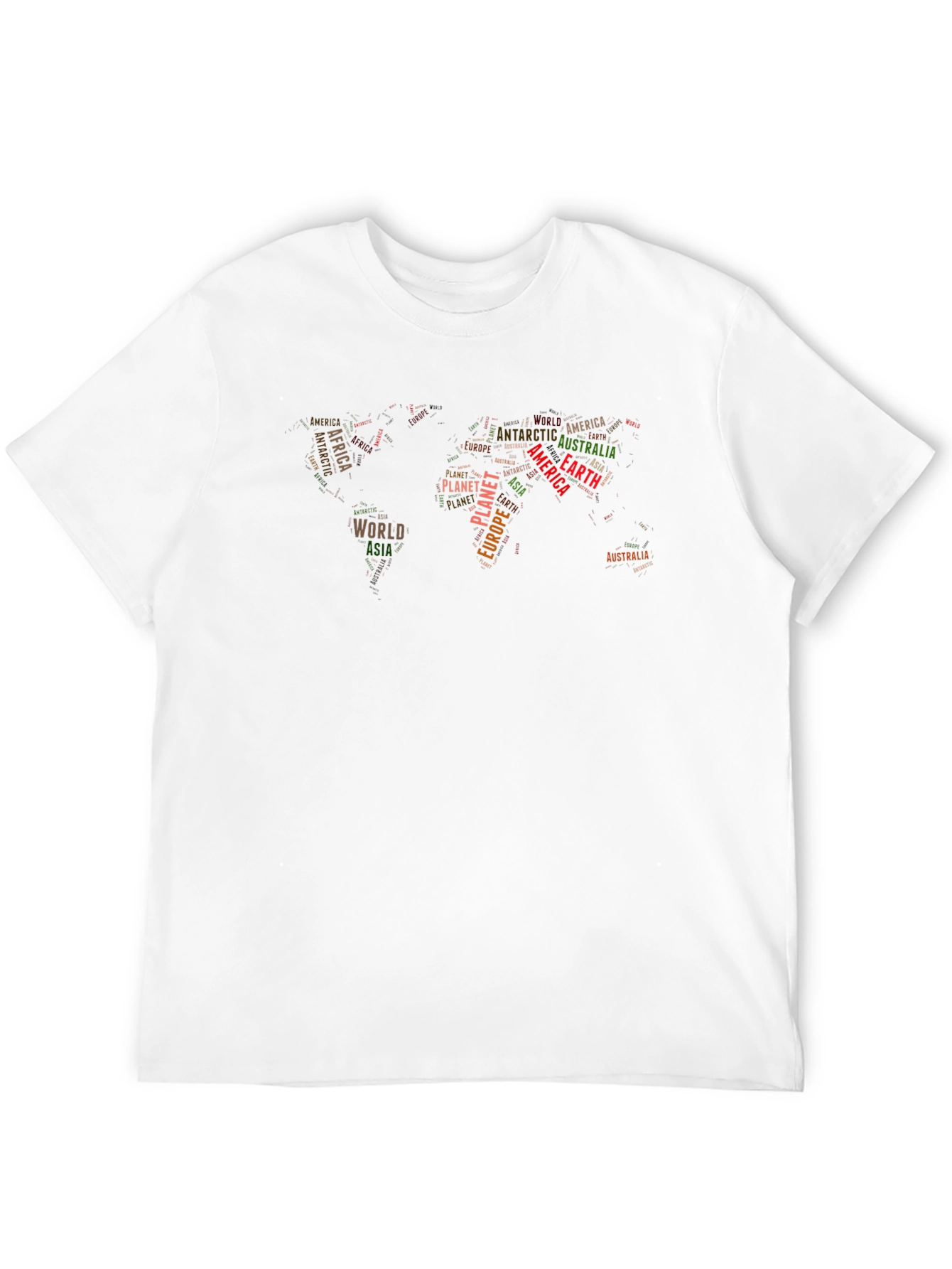 World Map Continent Typography Mens T-Shirt