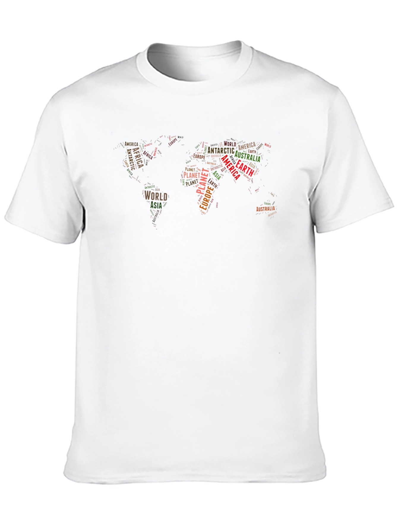 World Map Continent Typography Mens T-Shirt