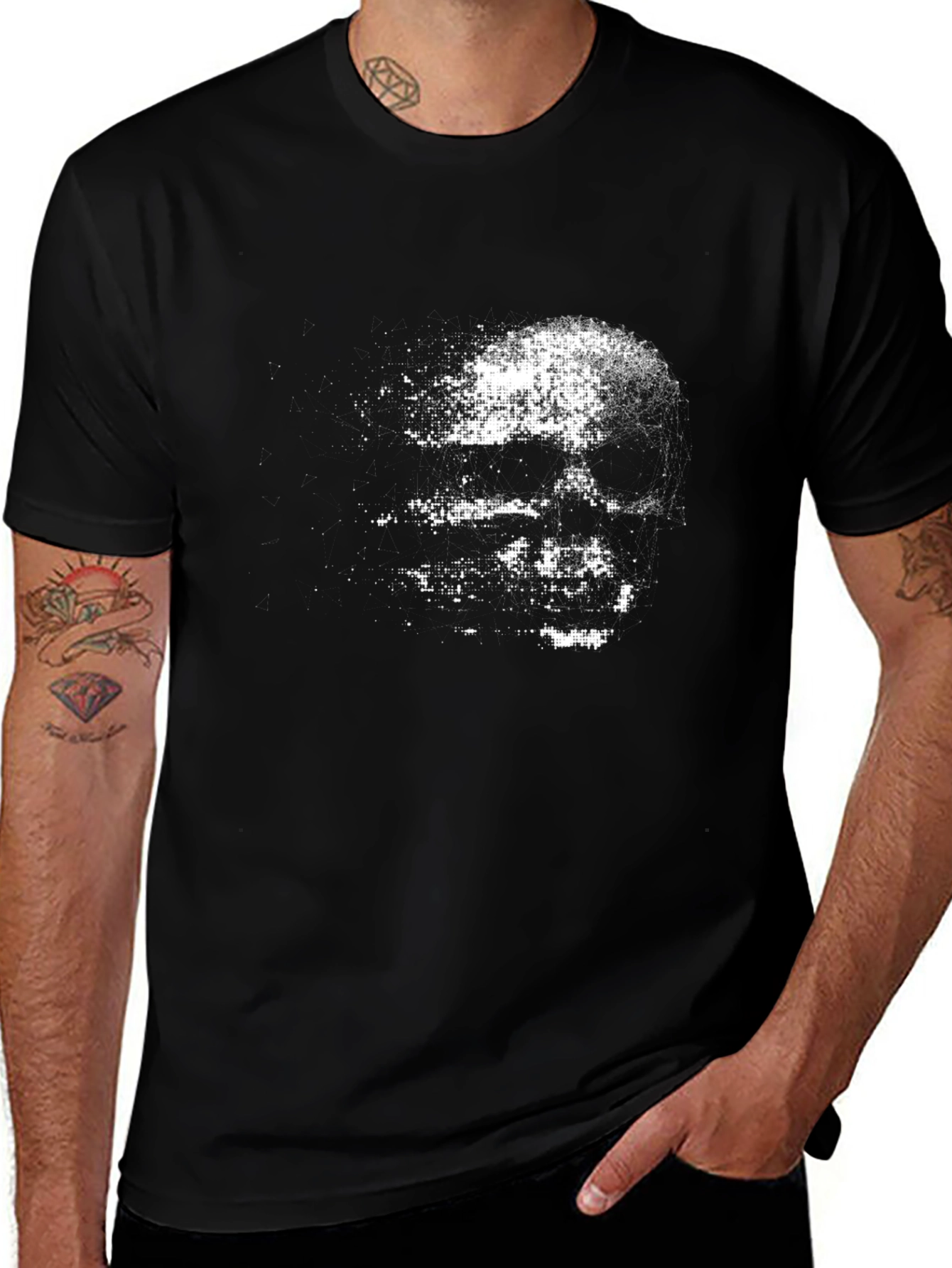Pixelated Skull Graphic Black T-Shirt