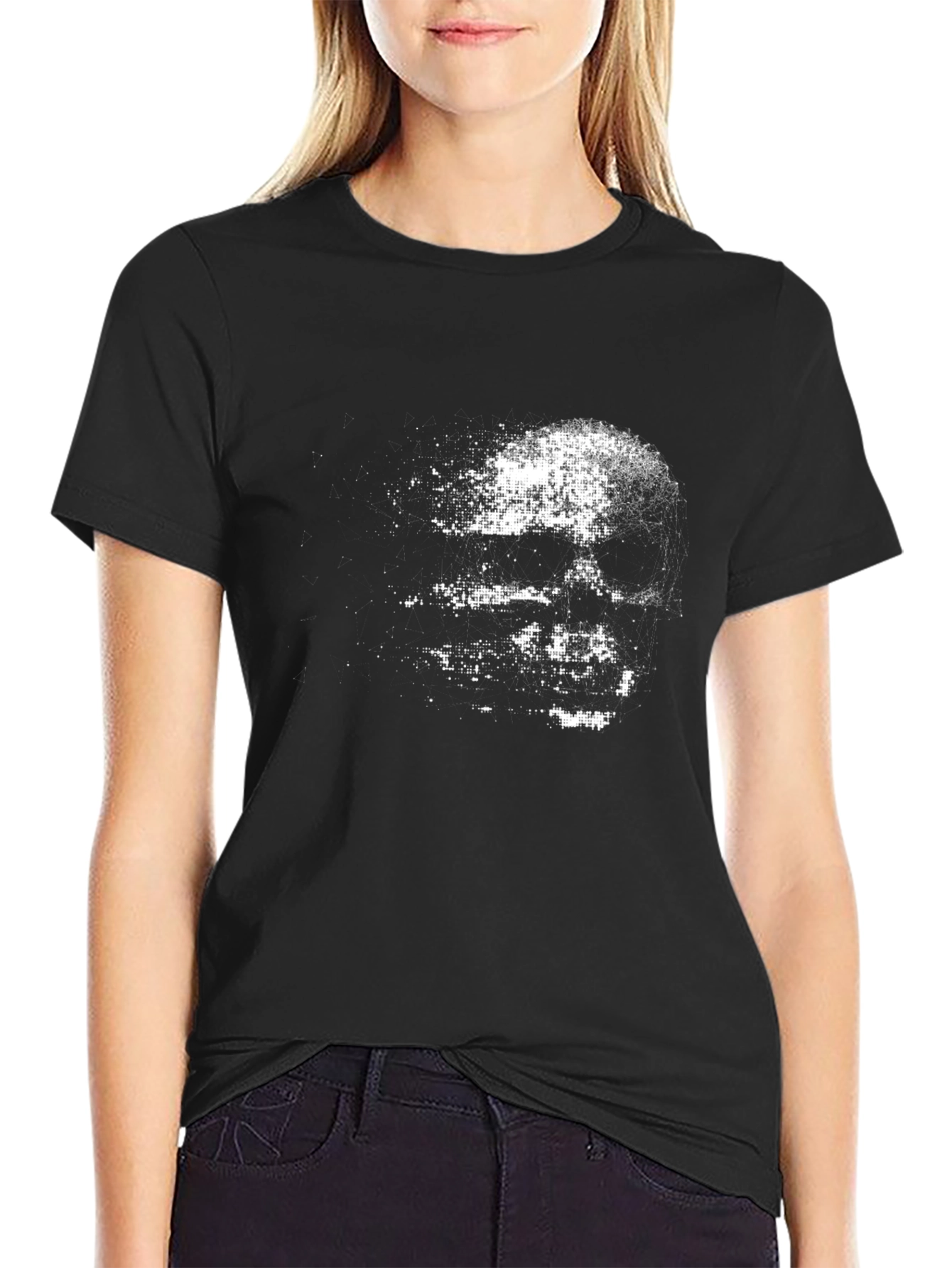 Pixelated Skull Graphic Black T-Shirt