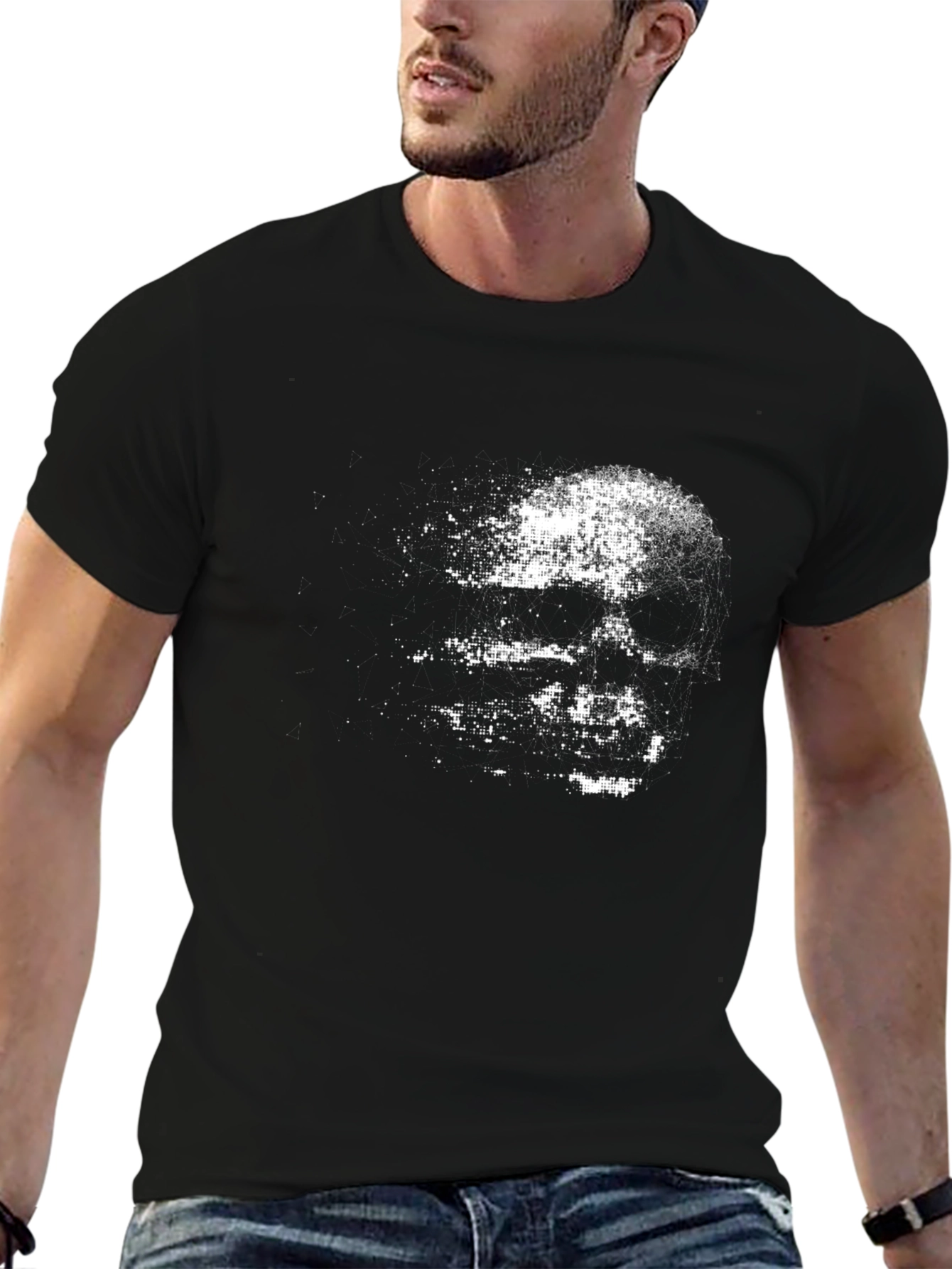 Pixelated Skull Graphic Black T-Shirt