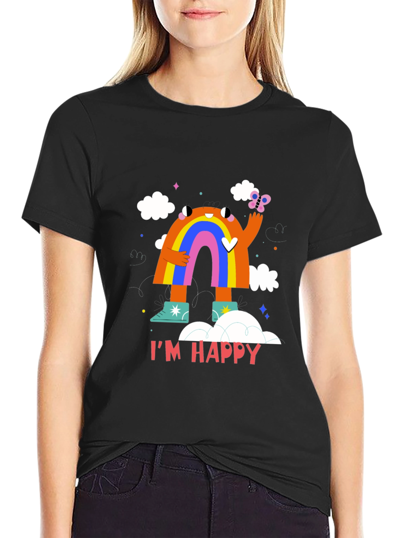 Im Happy Rainbow Monster Graphic Tee - Black