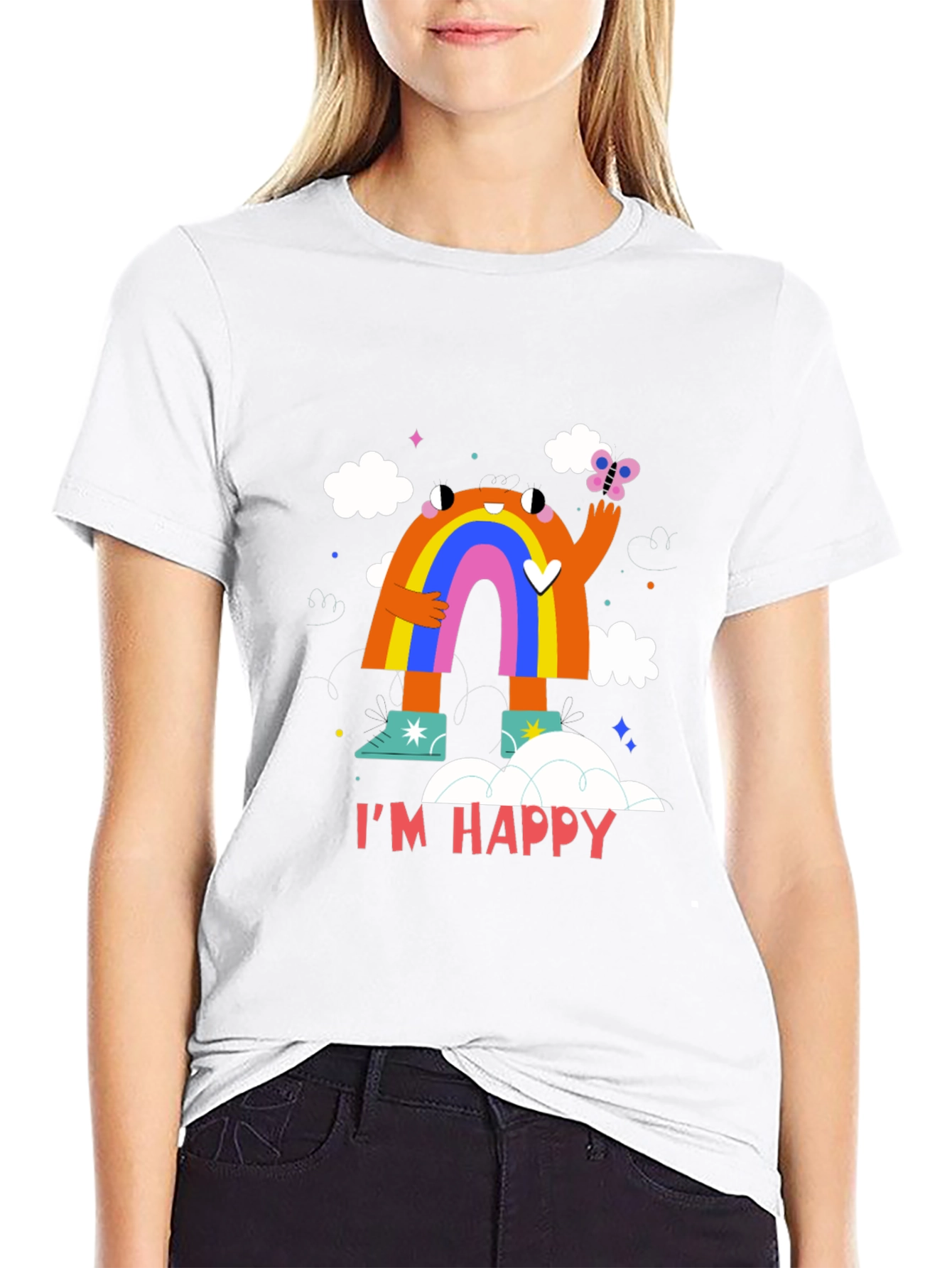 Im Happy Rainbow Monster Graphic Tee - Black