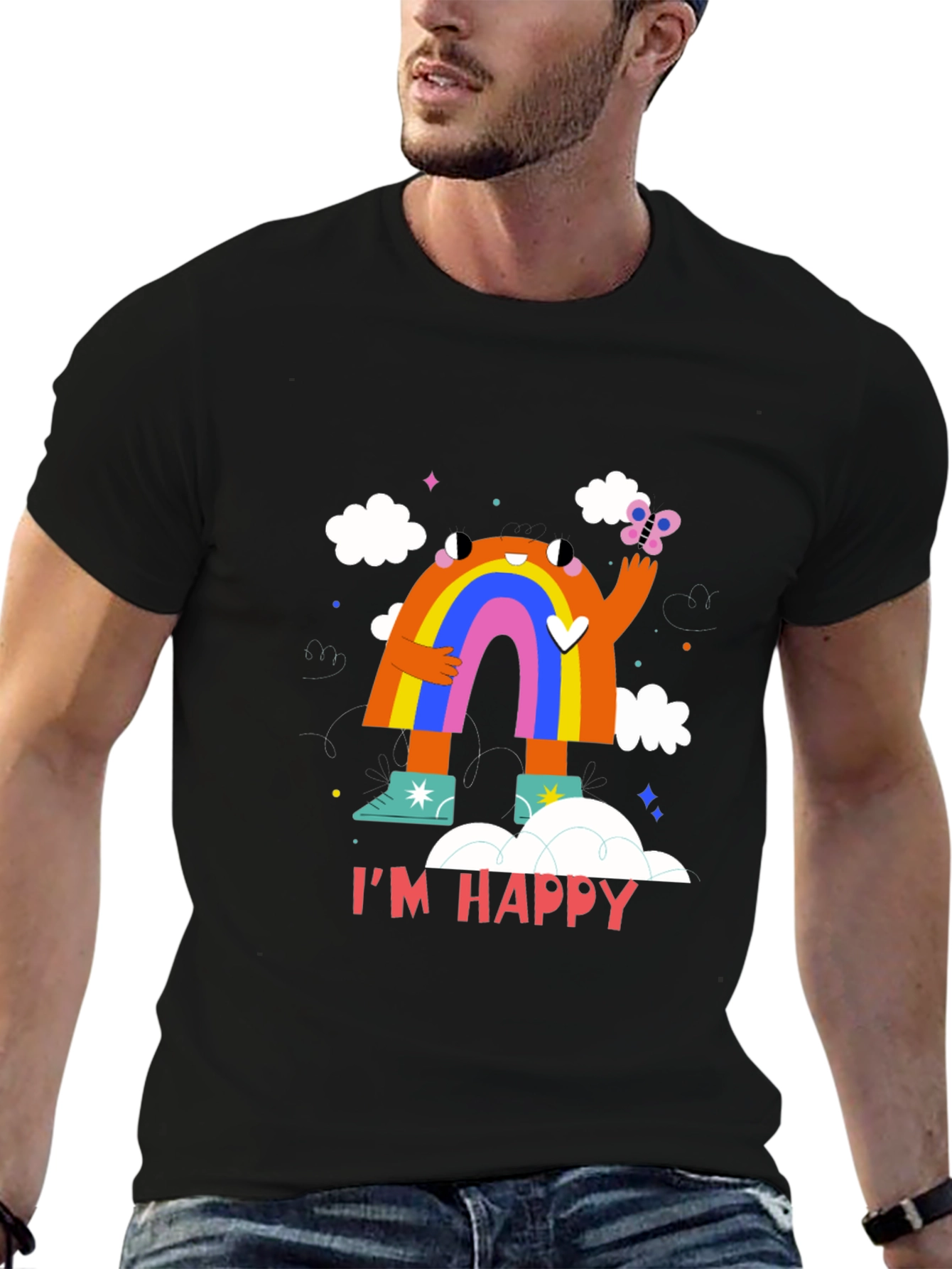 Im Happy Rainbow Monster Graphic Tee - Black