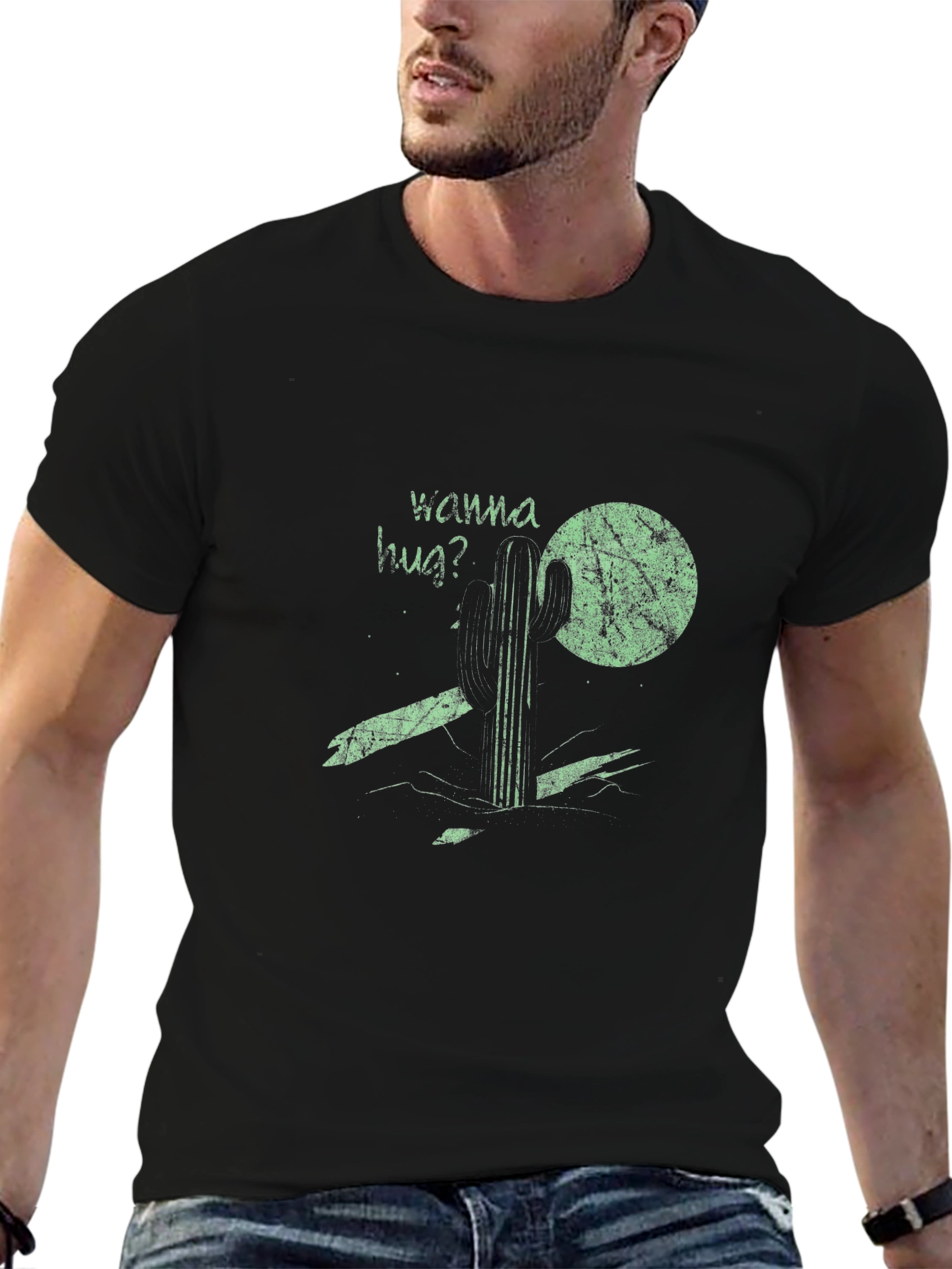Wanna Hug? Cactus Graphic Tee - Black