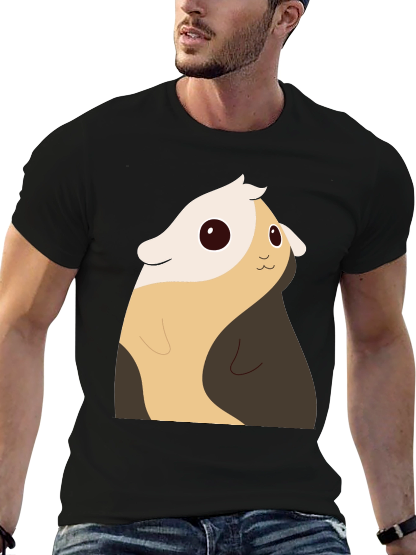 Cute Cartoon Guinea Pig Black T-Shirt