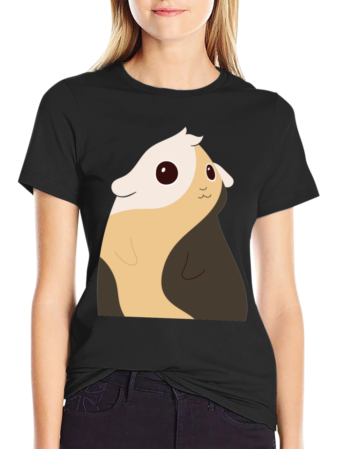 Cute Cartoon Guinea Pig Black T-Shirt
