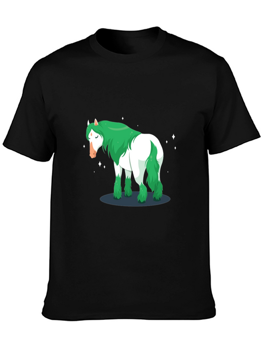 Green Haired Horse Graphic Tee - Black Cotton Shirt