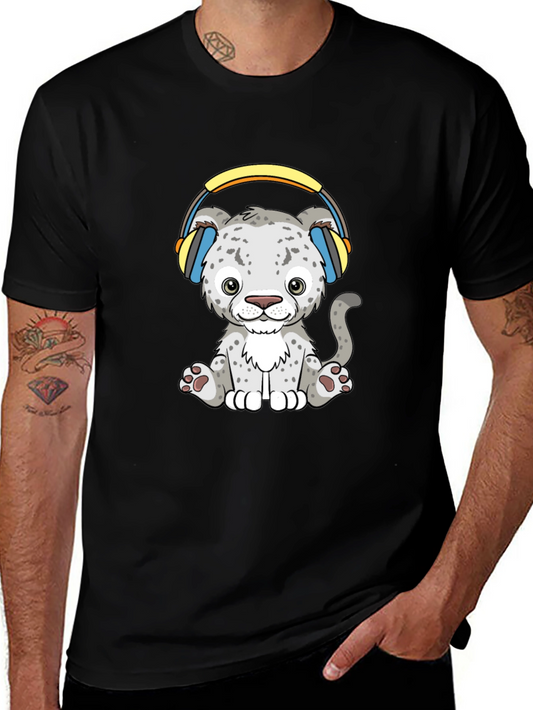 Cute Leopard with Headphones Graphic Tee