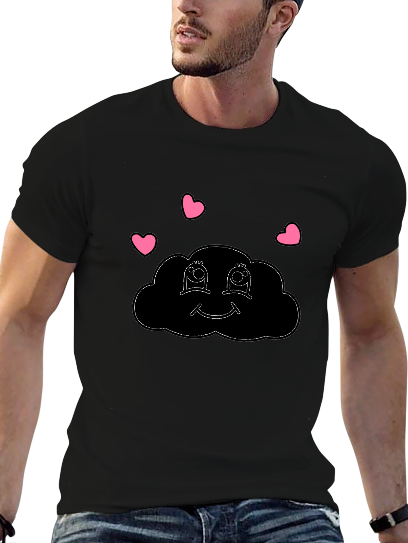 Cute Cloud Heart T-Shirt - Black