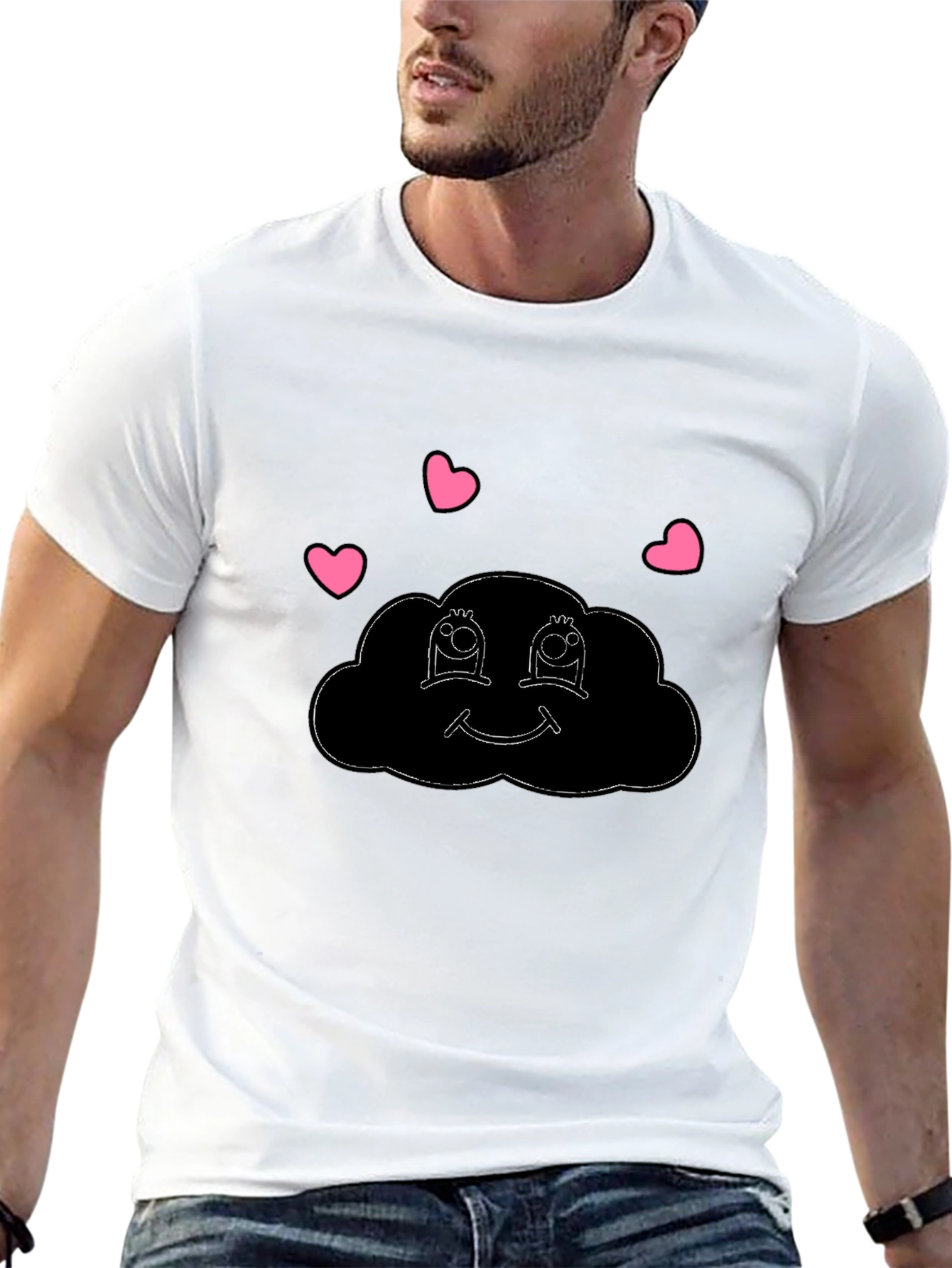 Cute Cloud Heart T-Shirt - Black