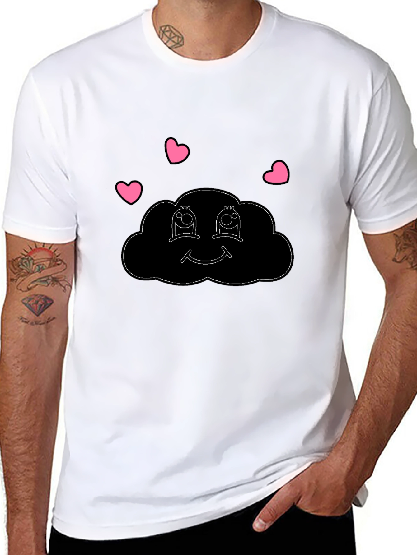 Cute Cloud Heart T-Shirt - Black