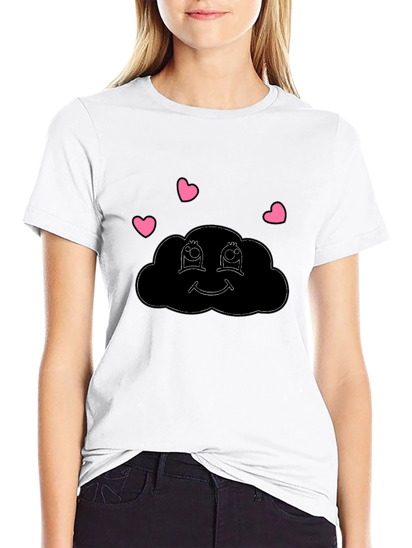 Cute Cloud Heart T-Shirt - Black
