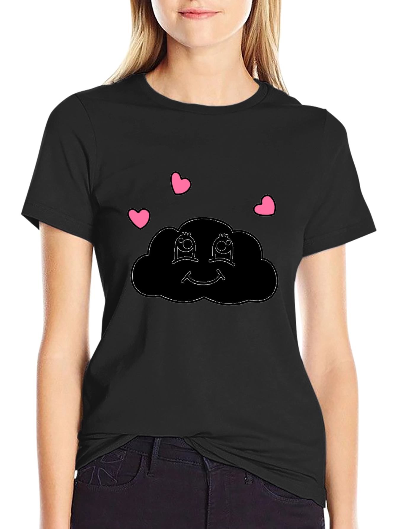 Cute Cloud Heart T-Shirt - Black