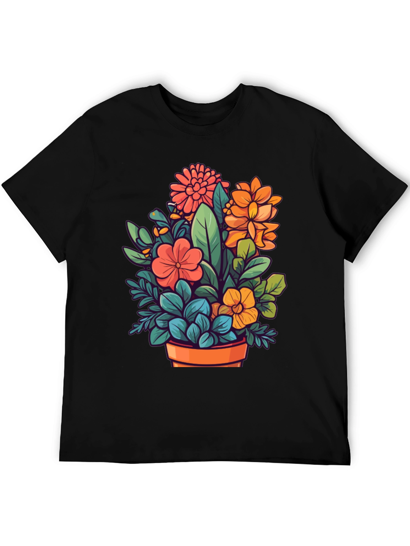 Floral Bouquet Graphic Tee - Black Unisex T-Shirt