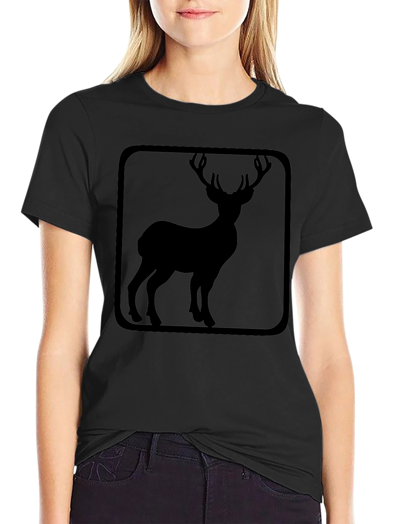Deer Silhouette Graphic Tee - Black