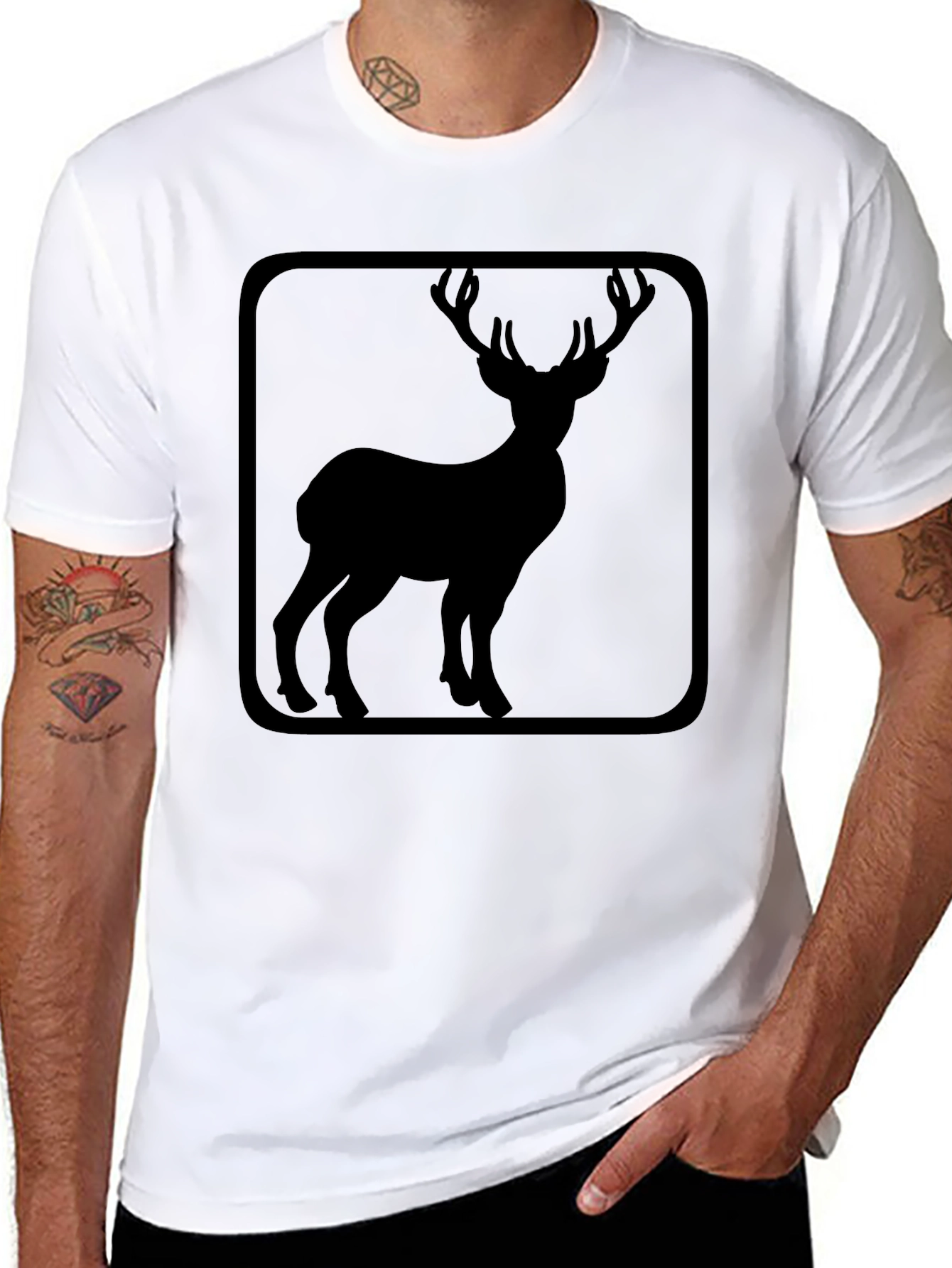 Deer Silhouette Graphic Tee - Black