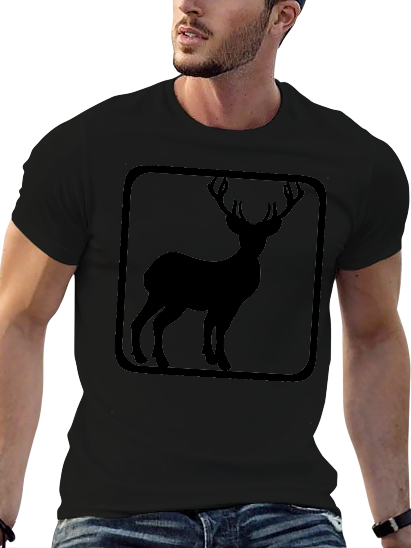 Deer Silhouette Graphic Tee - Black