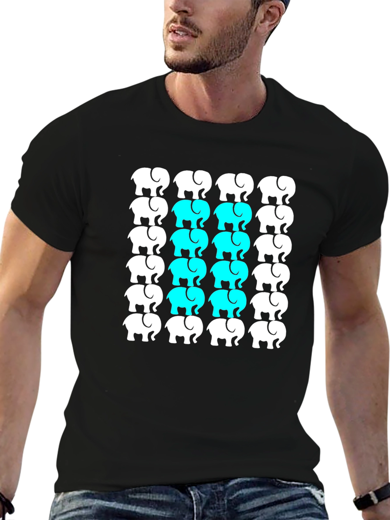 Elephant Pattern Black T-Shirt