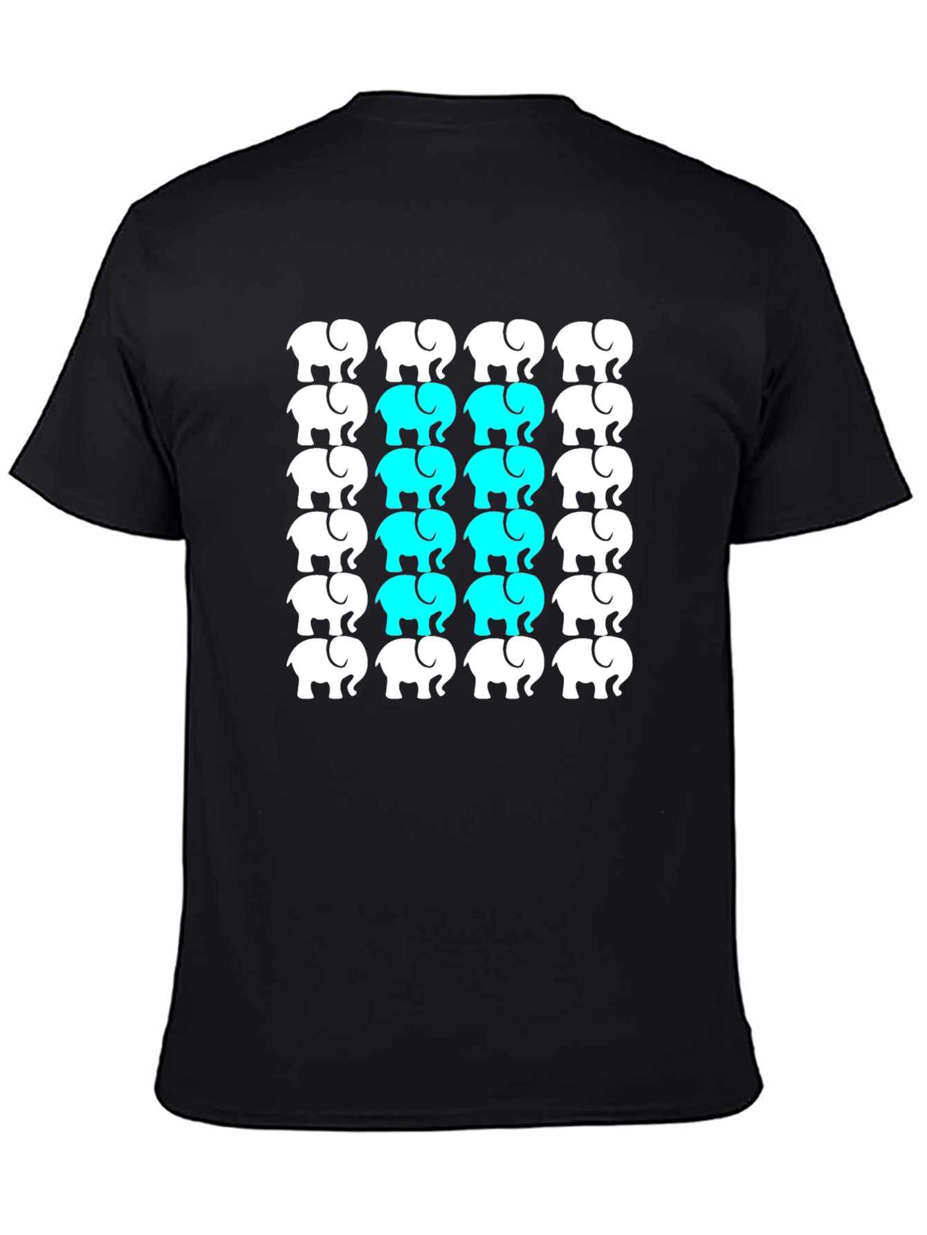 Elephant Pattern Black T-Shirt