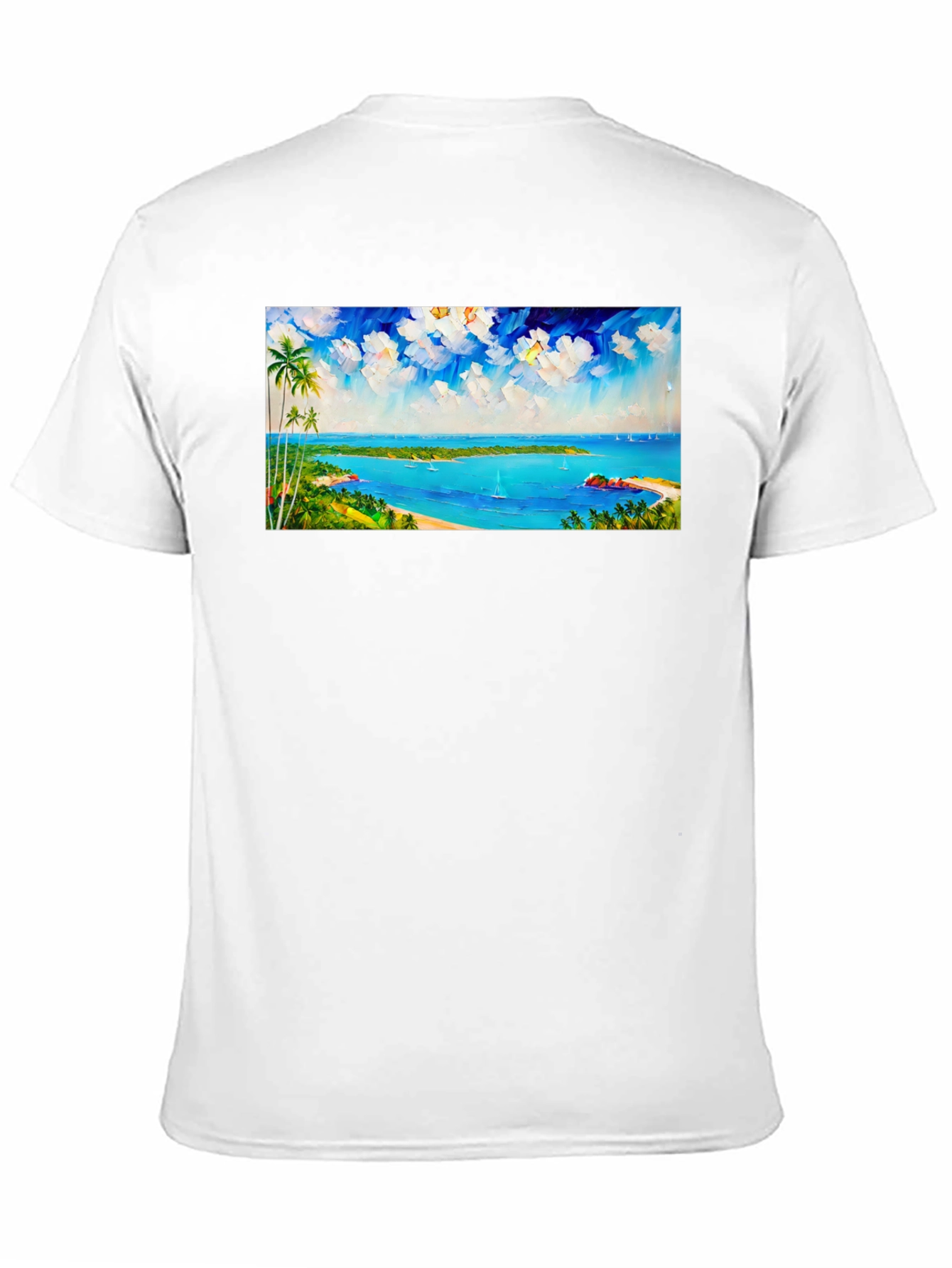 Tropical Island Scene Black T-Shirt