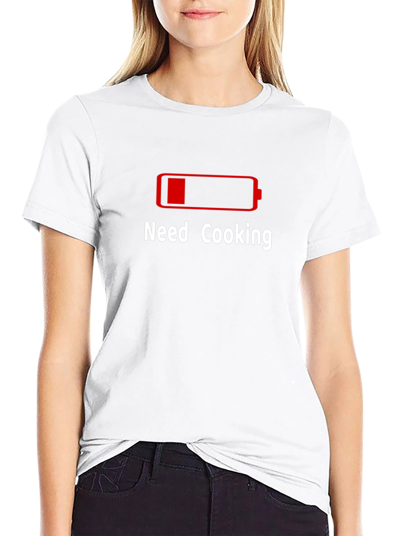 Need Cooking Black T-Shirt - Funny Battery Low Design