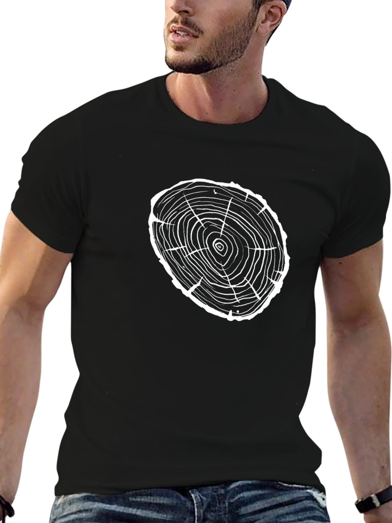 Tree Ring Graphic Tee - Black Cotton T-Shirt