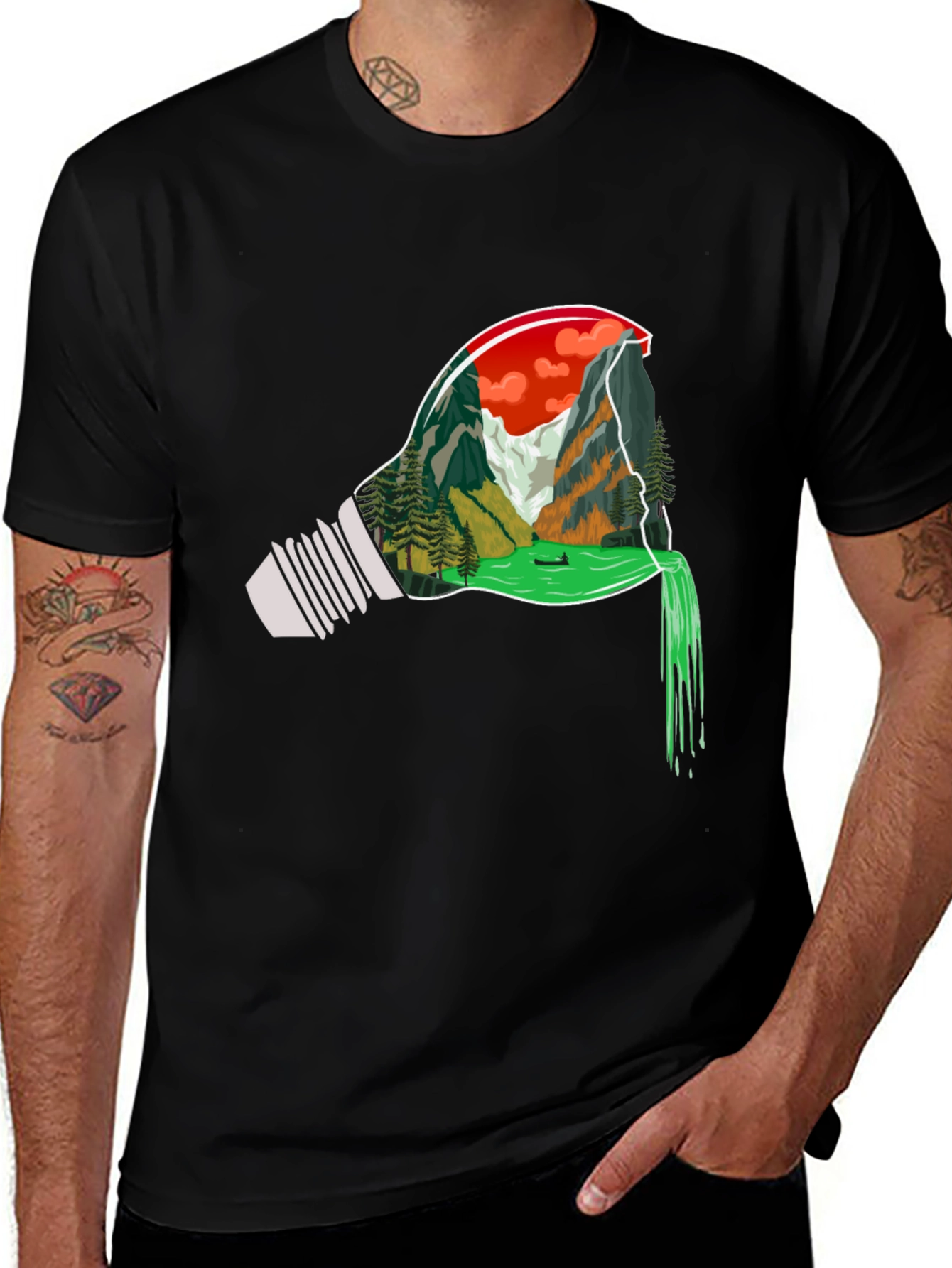 Nature Bulb Graphic Tee - Mens Black T-Shirt