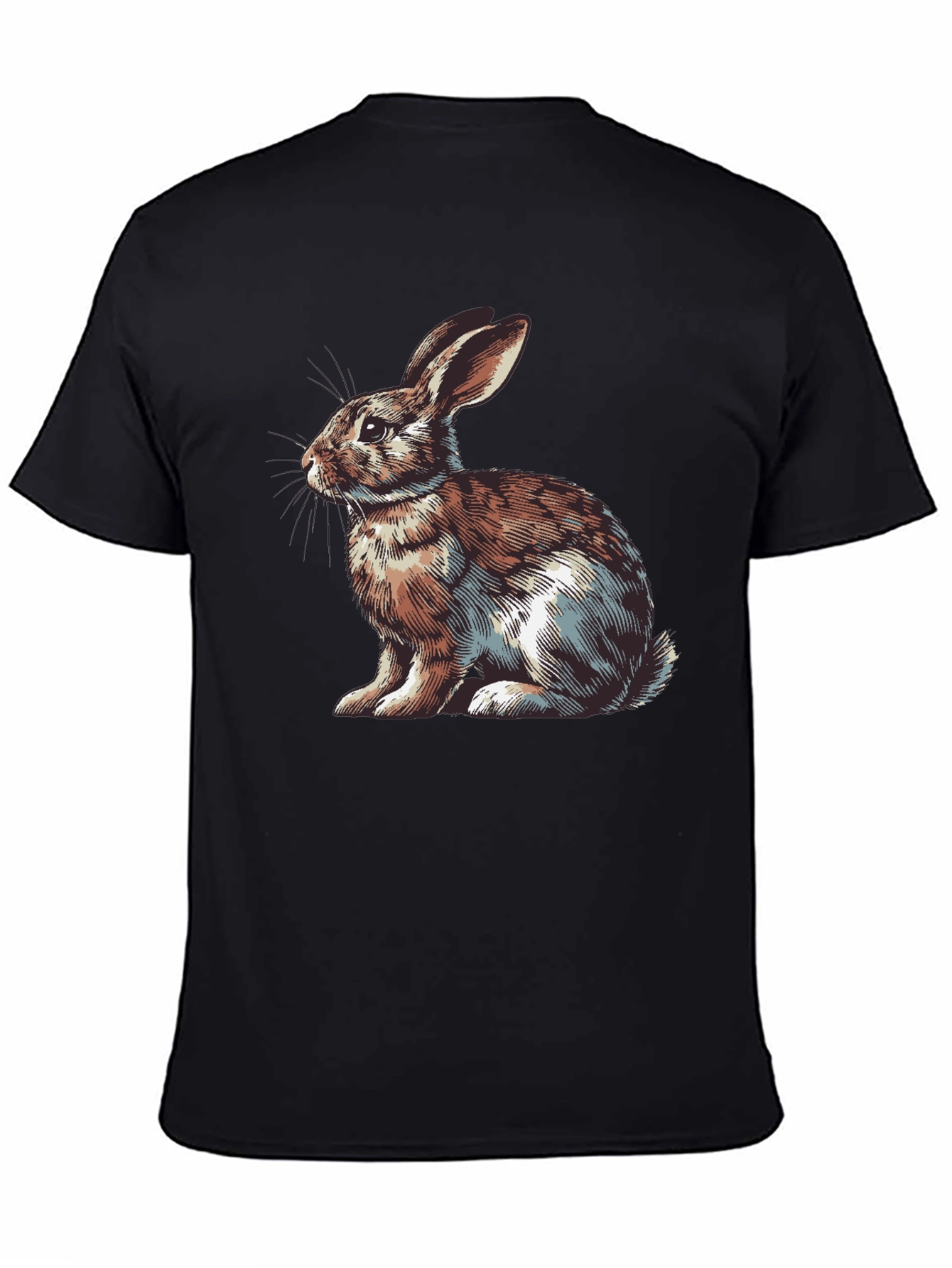Rabbit Graphic Print Tee - Mens Casual Black T-Shirt